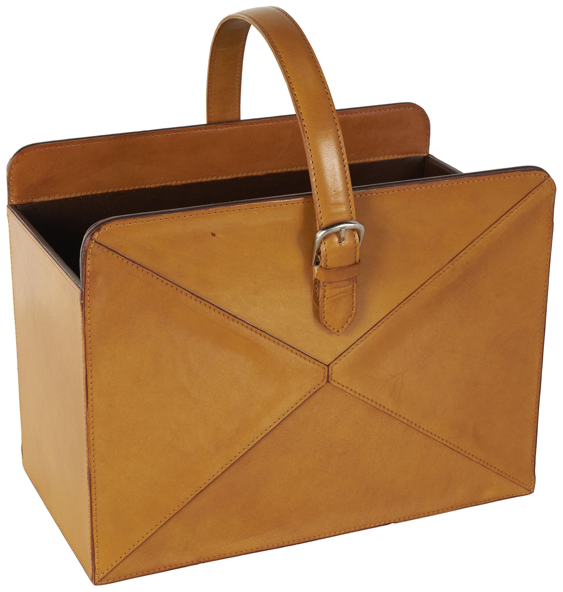 Image 6 Brown Leather Modern Magazine Holder, 15" x 10" x 17" more views