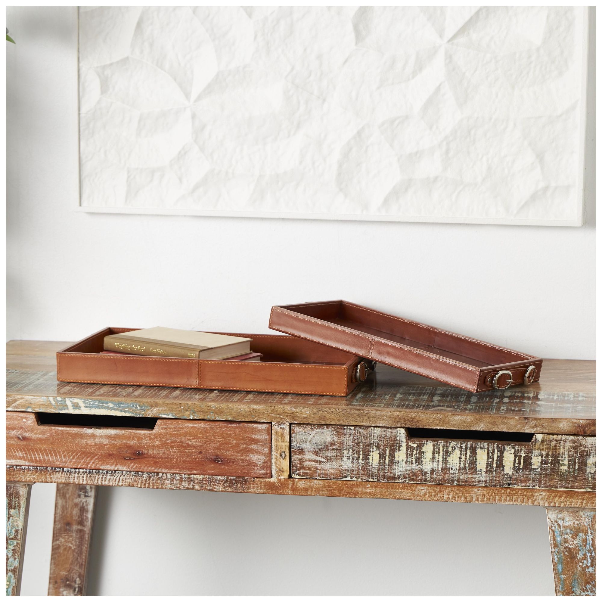 Image 3 Brown Leather Modern Tray, S/2 21", 17"W more views