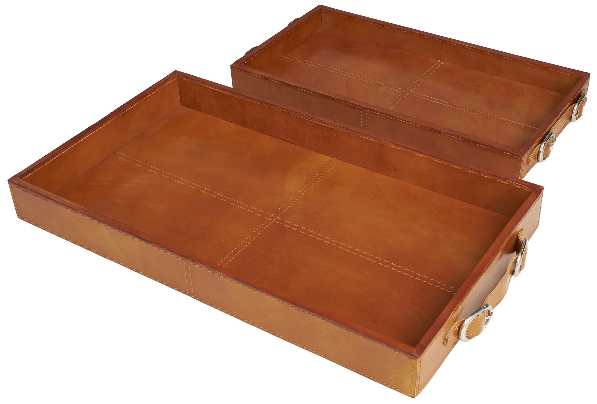 Image 4 Brown Leather Modern Tray, S/2 21", 17"W more views