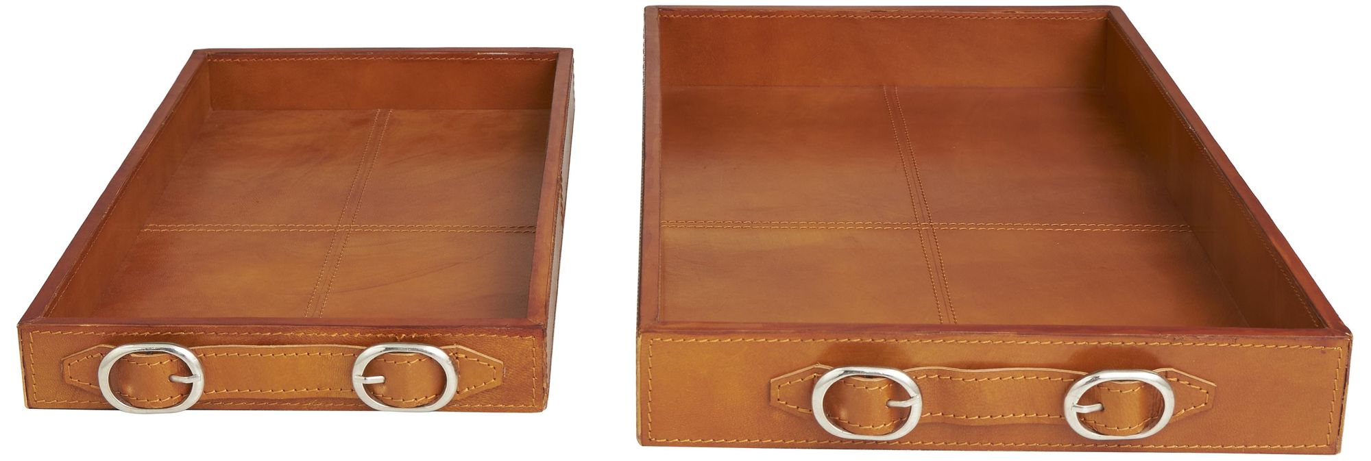 Image 5 Brown Leather Modern Tray, S/2 21", 17"W more views