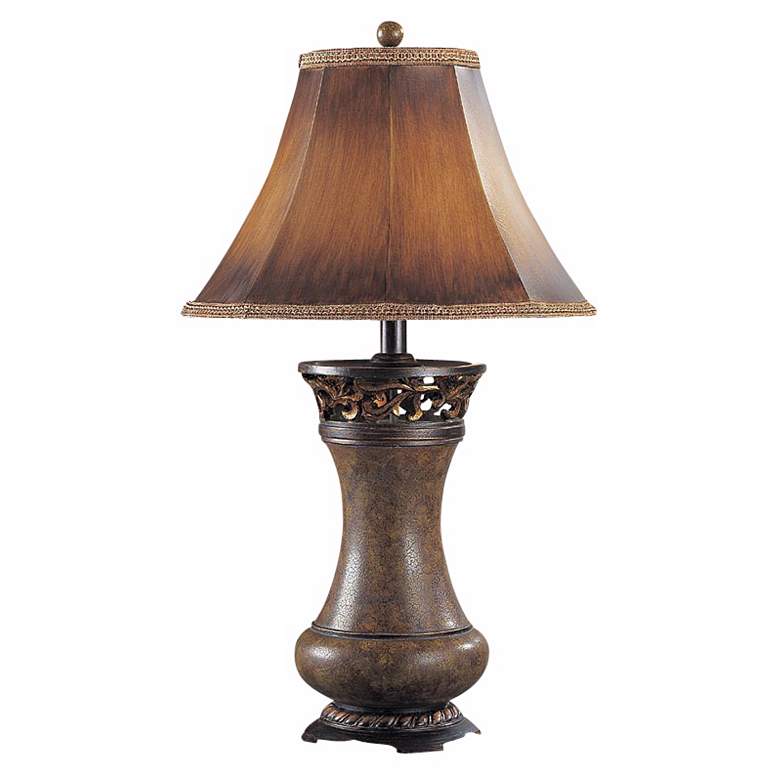 Image 1 Brown Leather Panel Shade Table Lamp