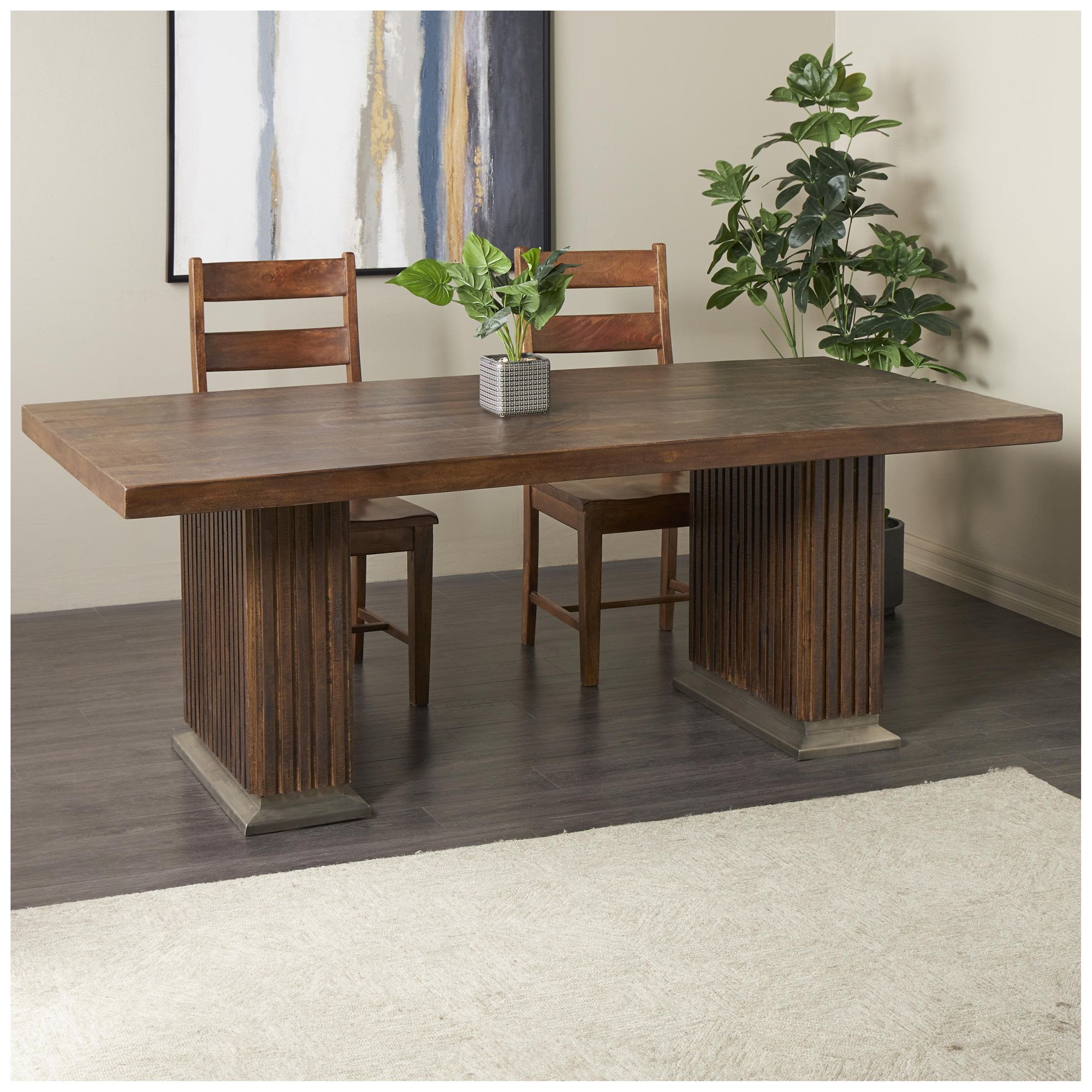 Image 4 Brown Mango Wood Modern Dining Table, 84" x 42" x 30" more views