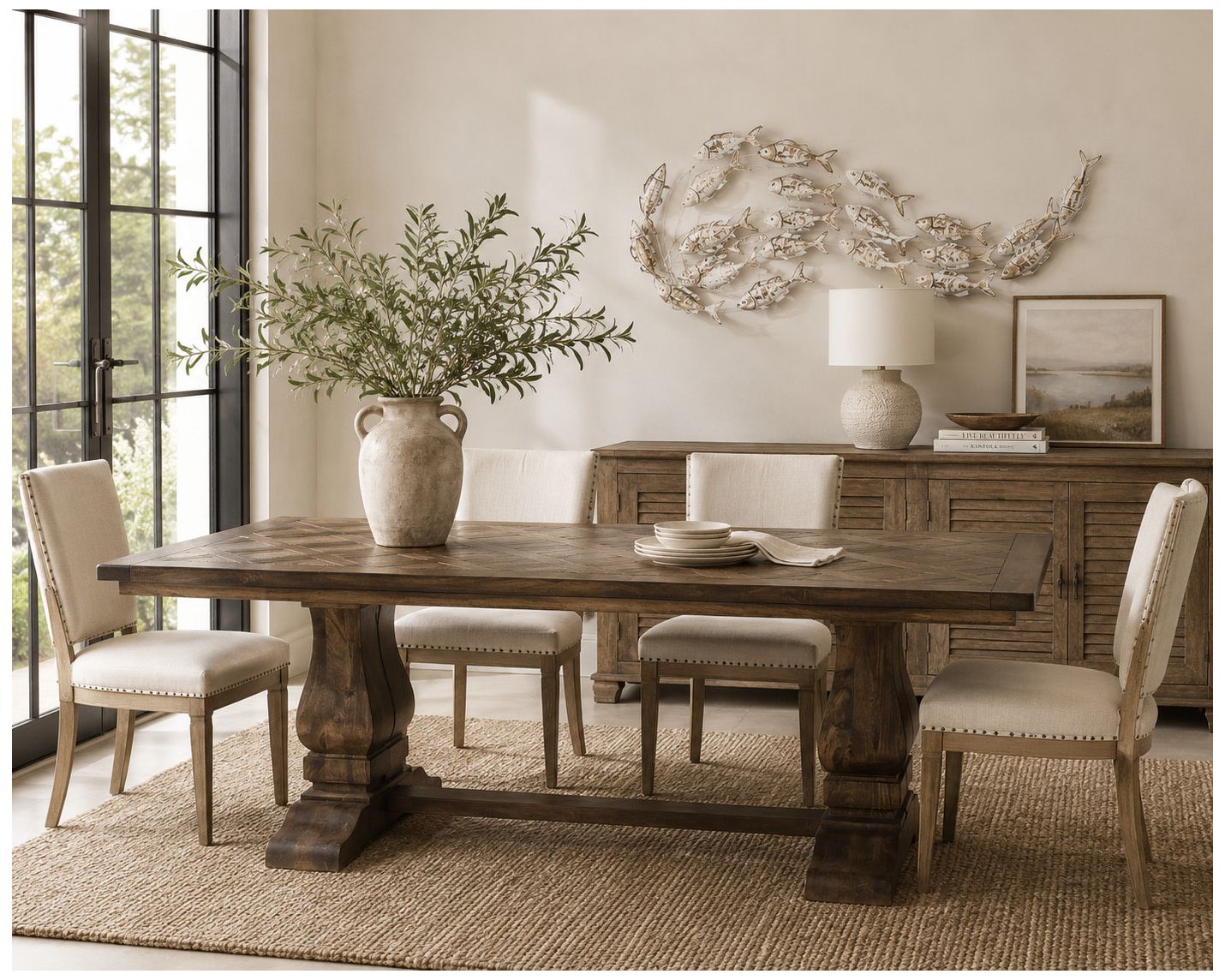Image 4 Brown Mango Wood Rustic Dining Table, 84" x 42" x 30" more views