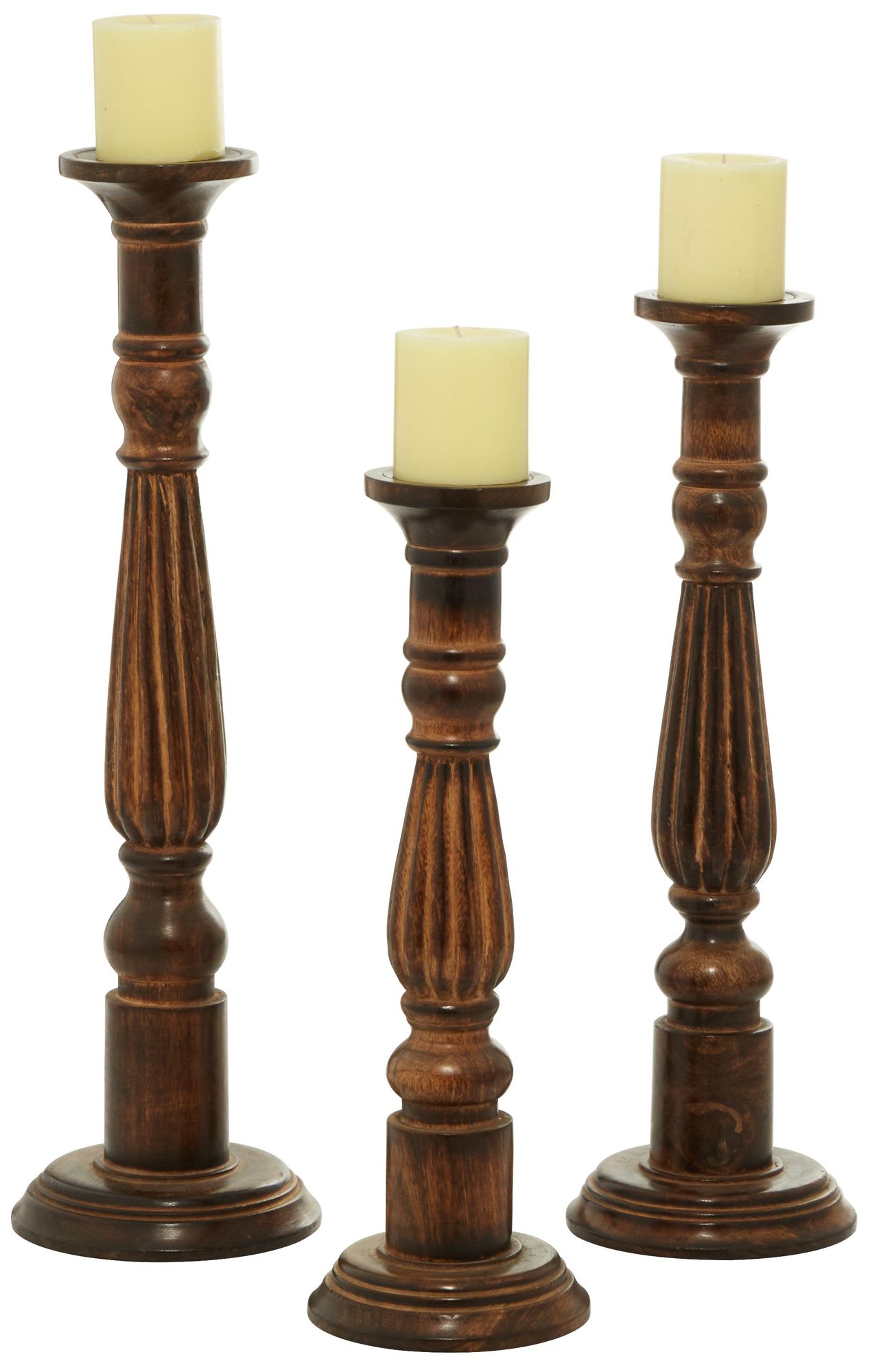 Image 2 Brown Mango Wood Traditional Candle Hold