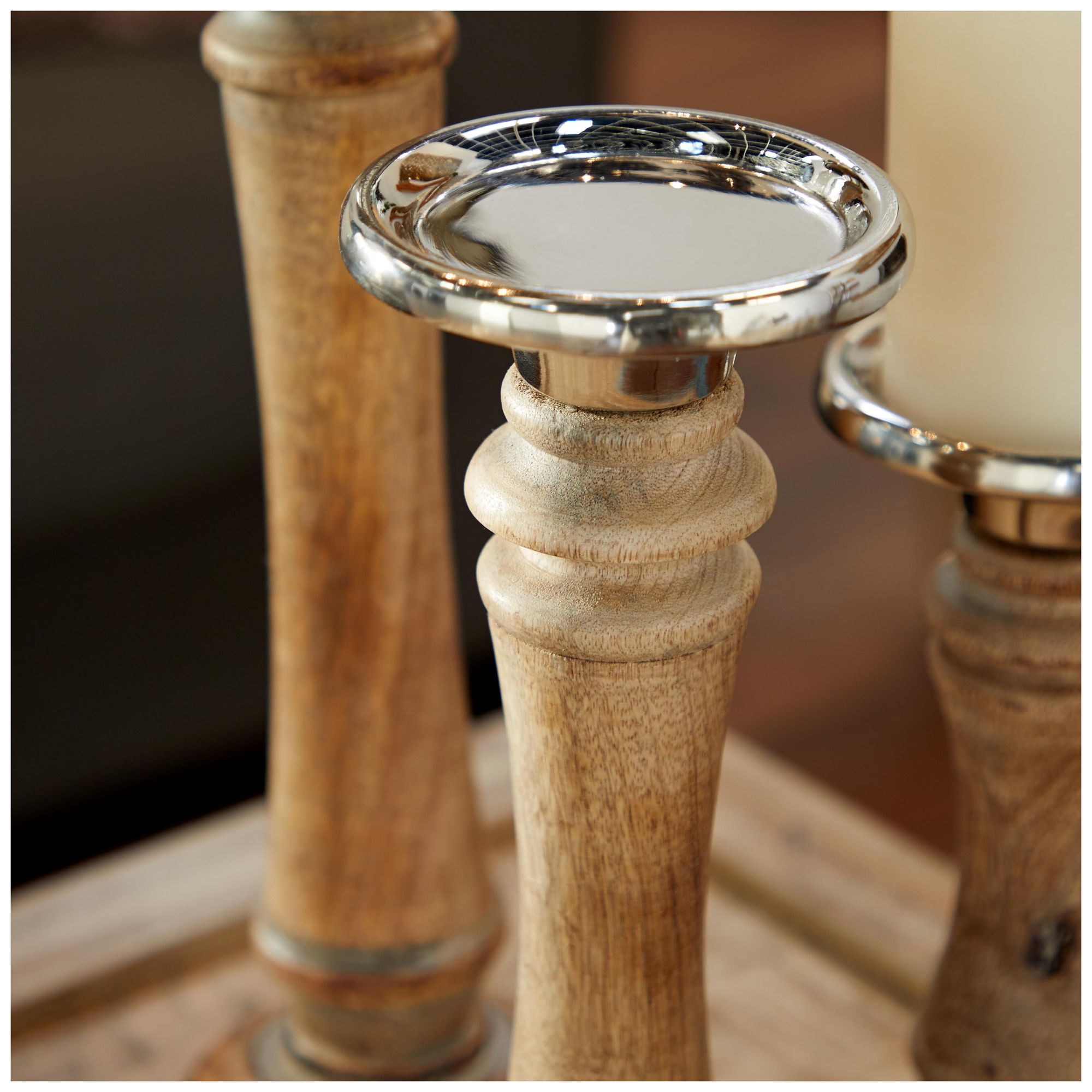 Image 2 Brown Mango Wood Traditional Candle Holder, S/3 9", 12", 15"H more views