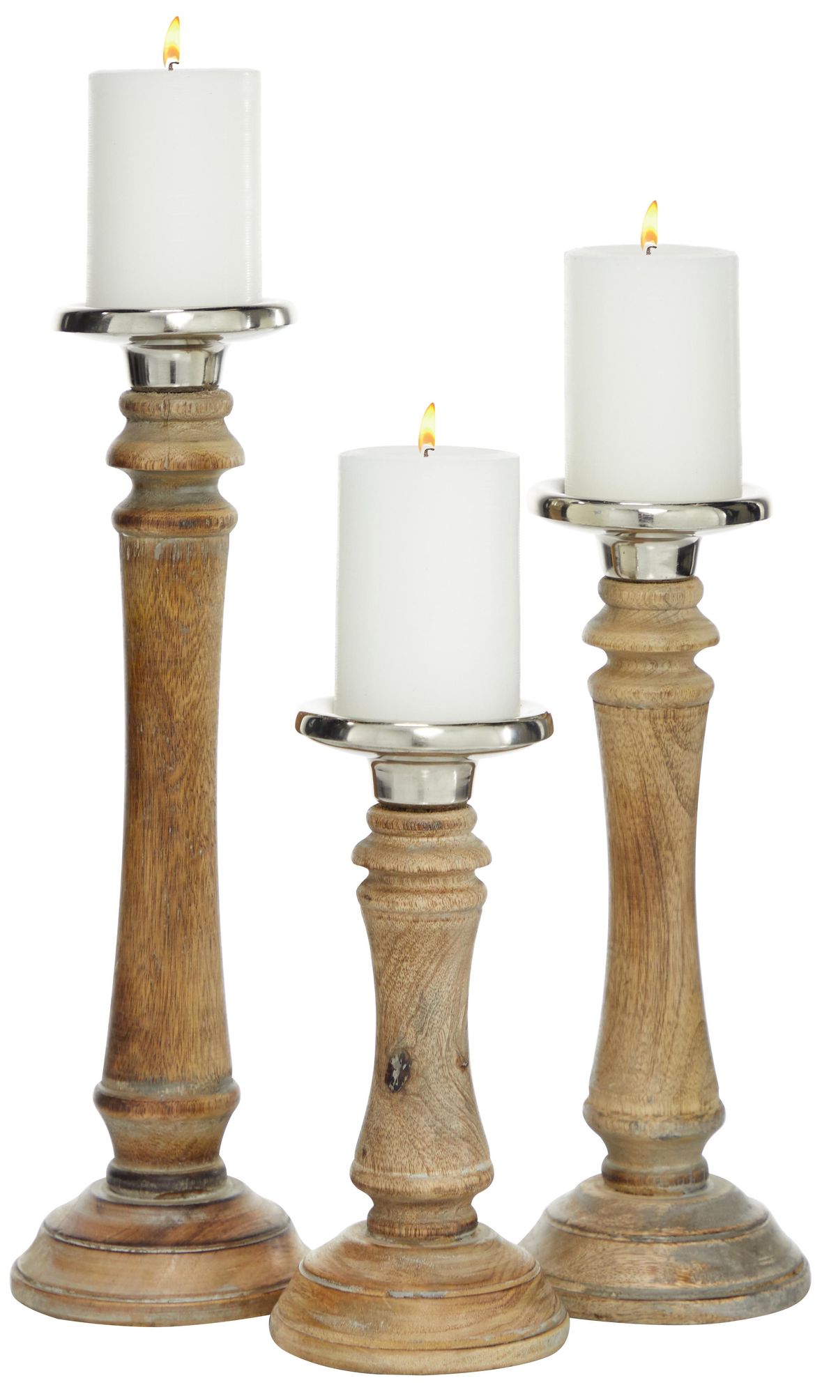 Image 6 Brown Mango Wood Traditional Candle Holder, S/3 9", 12", 15"H more views