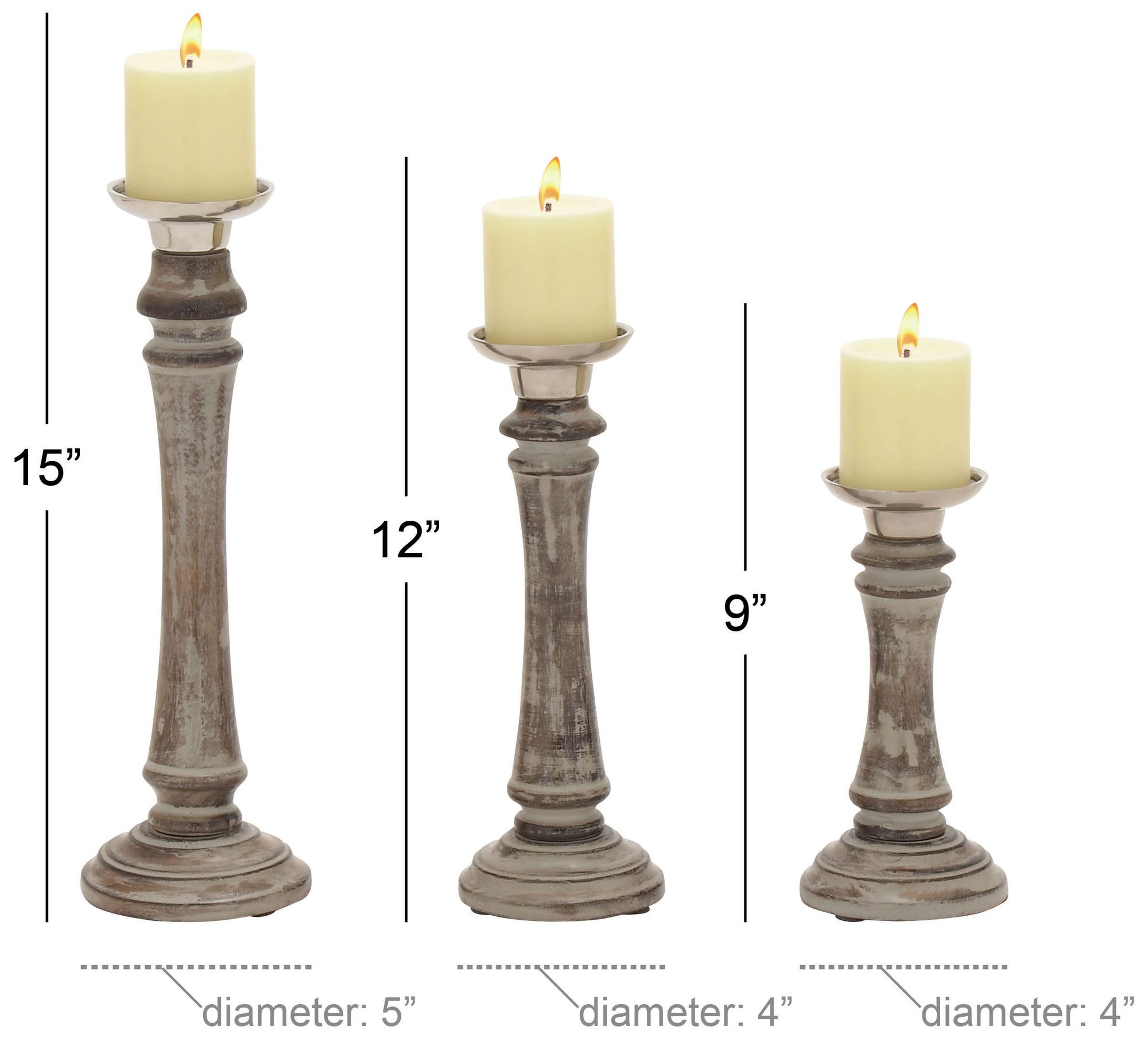 Image 7 Brown Mango Wood Traditional Candle Holder, S/3 9", 12", 15"H more views
