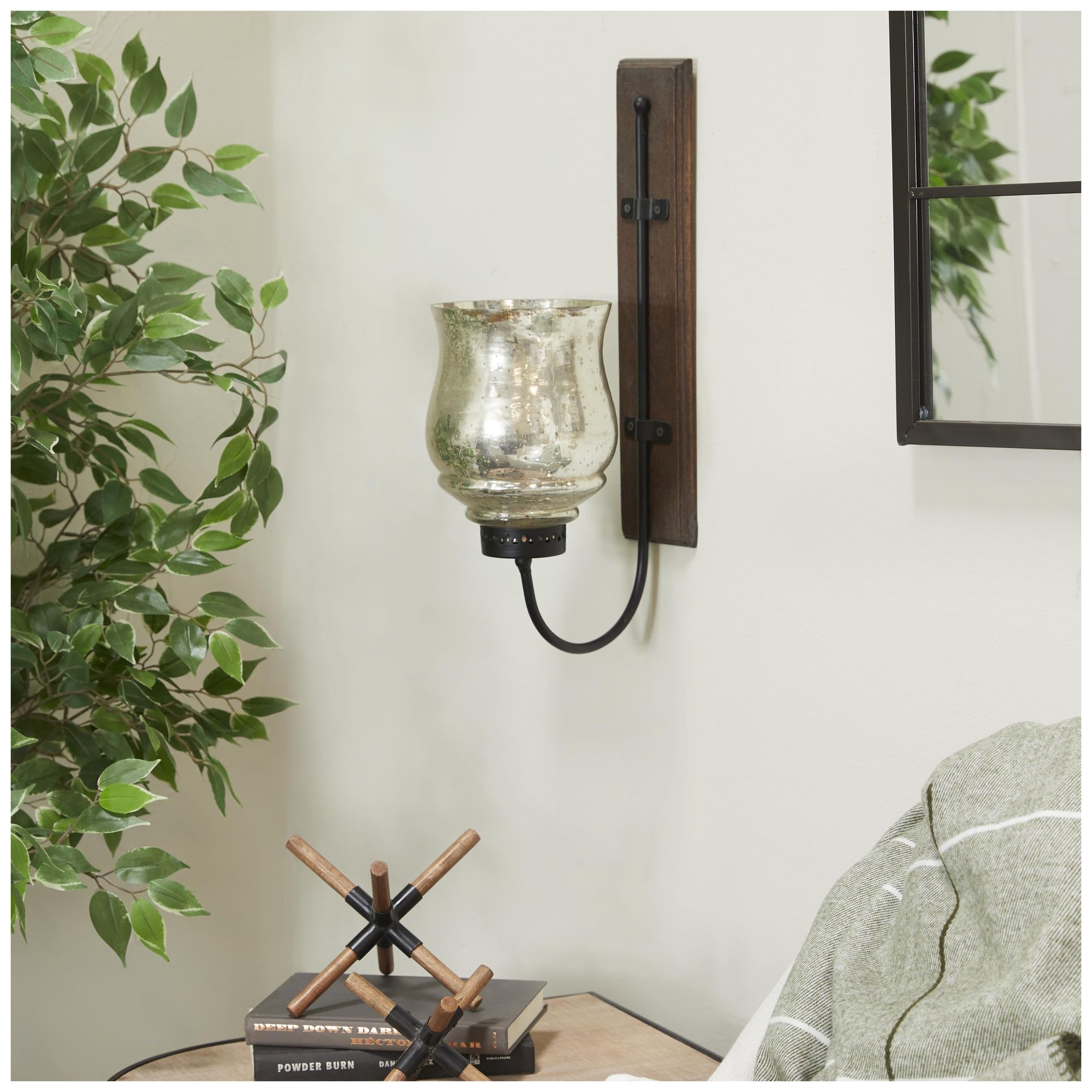 Image 4 Brown Mango Wood Traditional Wall Sconce, 9" x 4" x 21" more views
