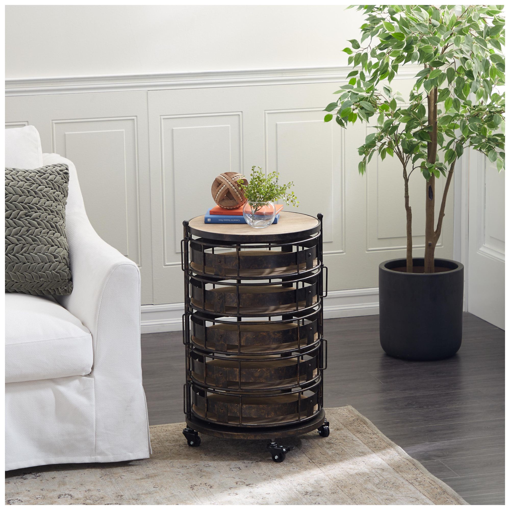Image 4 Brown Metal Farmhouse Bar Cart, 17" x 17" x 28" more views