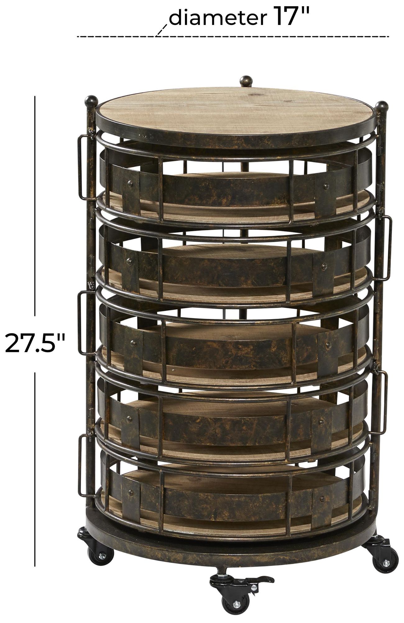 Image 7 Brown Metal Farmhouse Bar Cart, 17" x 17" x 28" more views