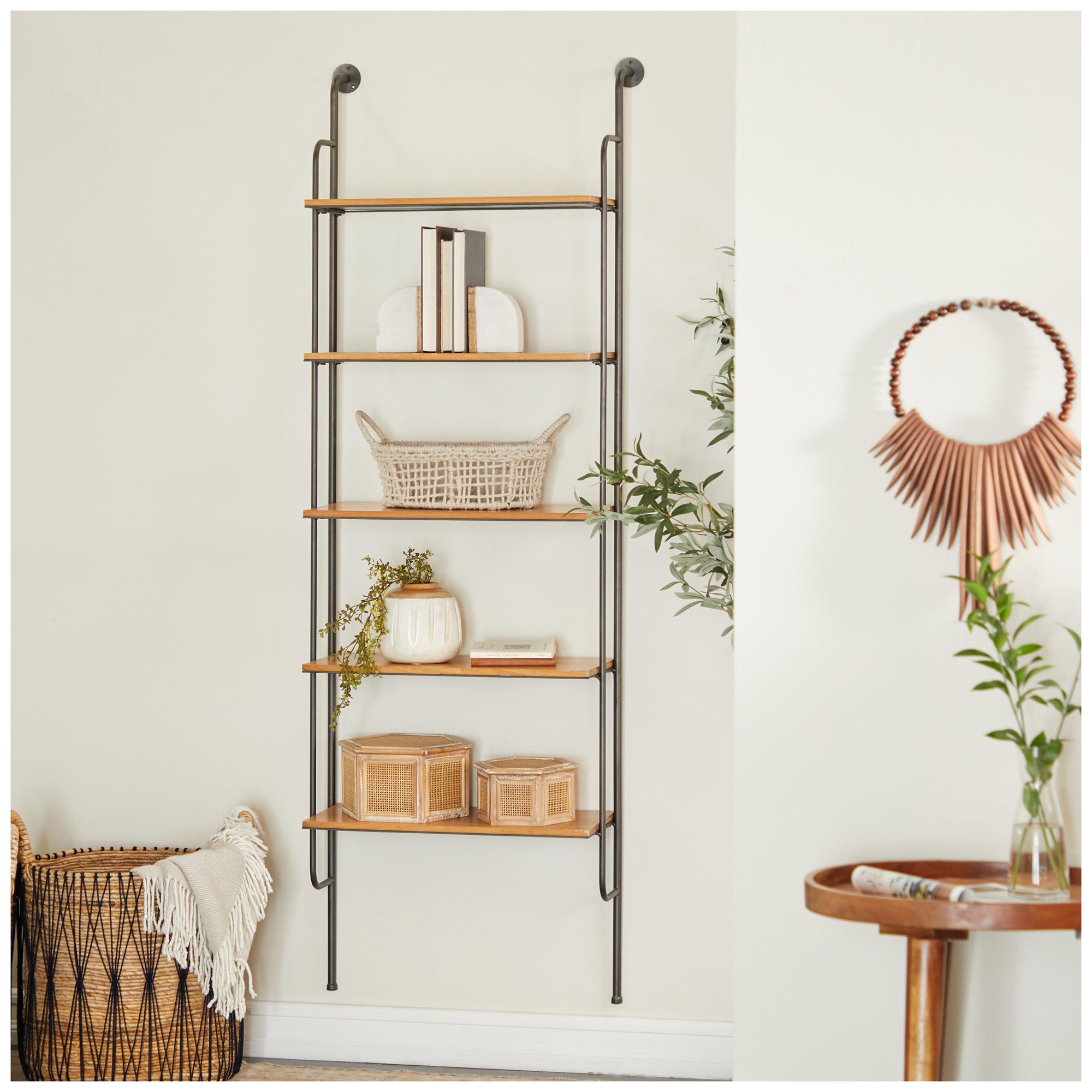 Image 4 Brown Metal Industrial Wall Shelf, 23" x 12" x 71" more views