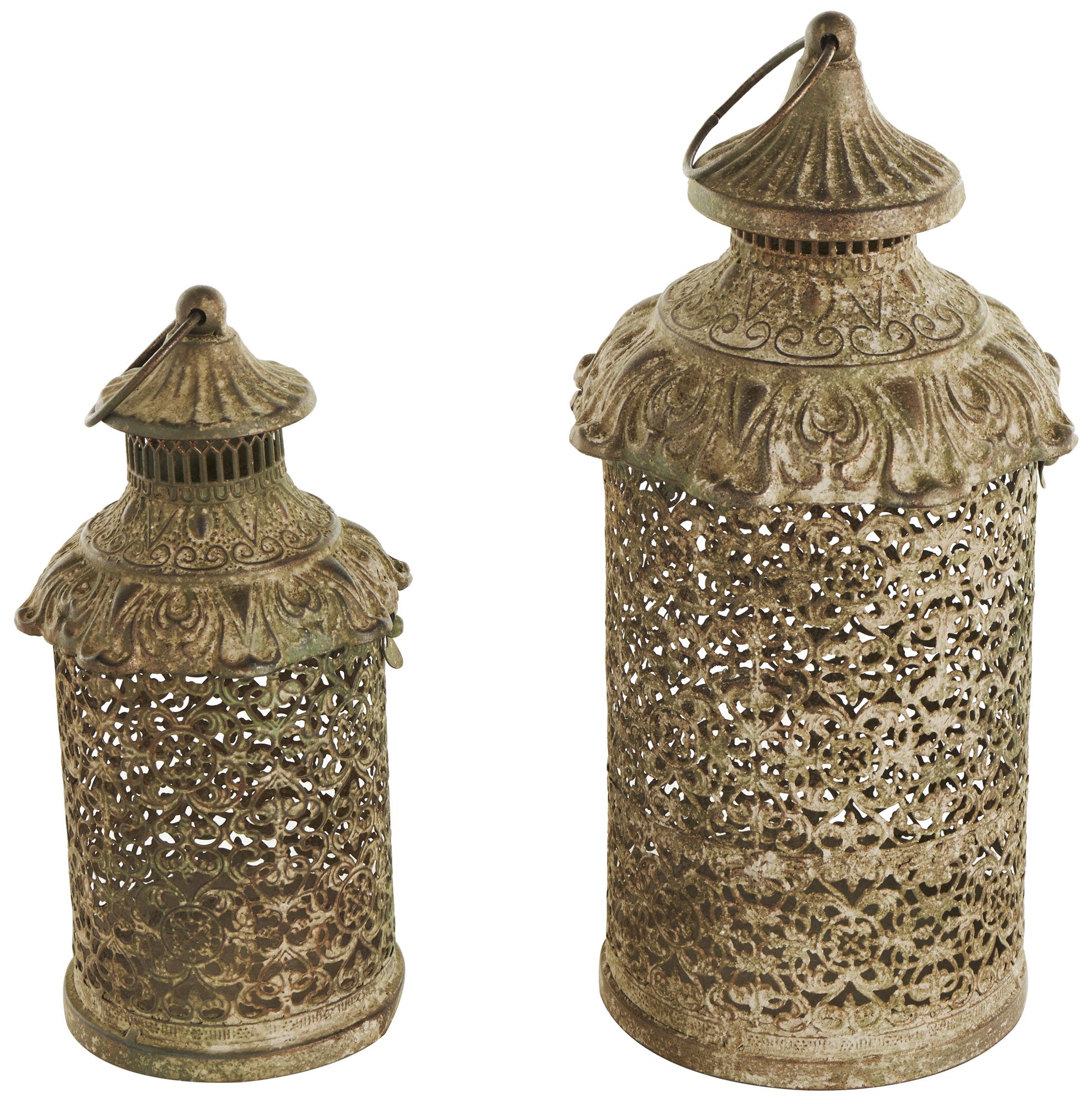 Image 2 Brown Metal Rustic Candle Lantern, S/2 14", 10"H