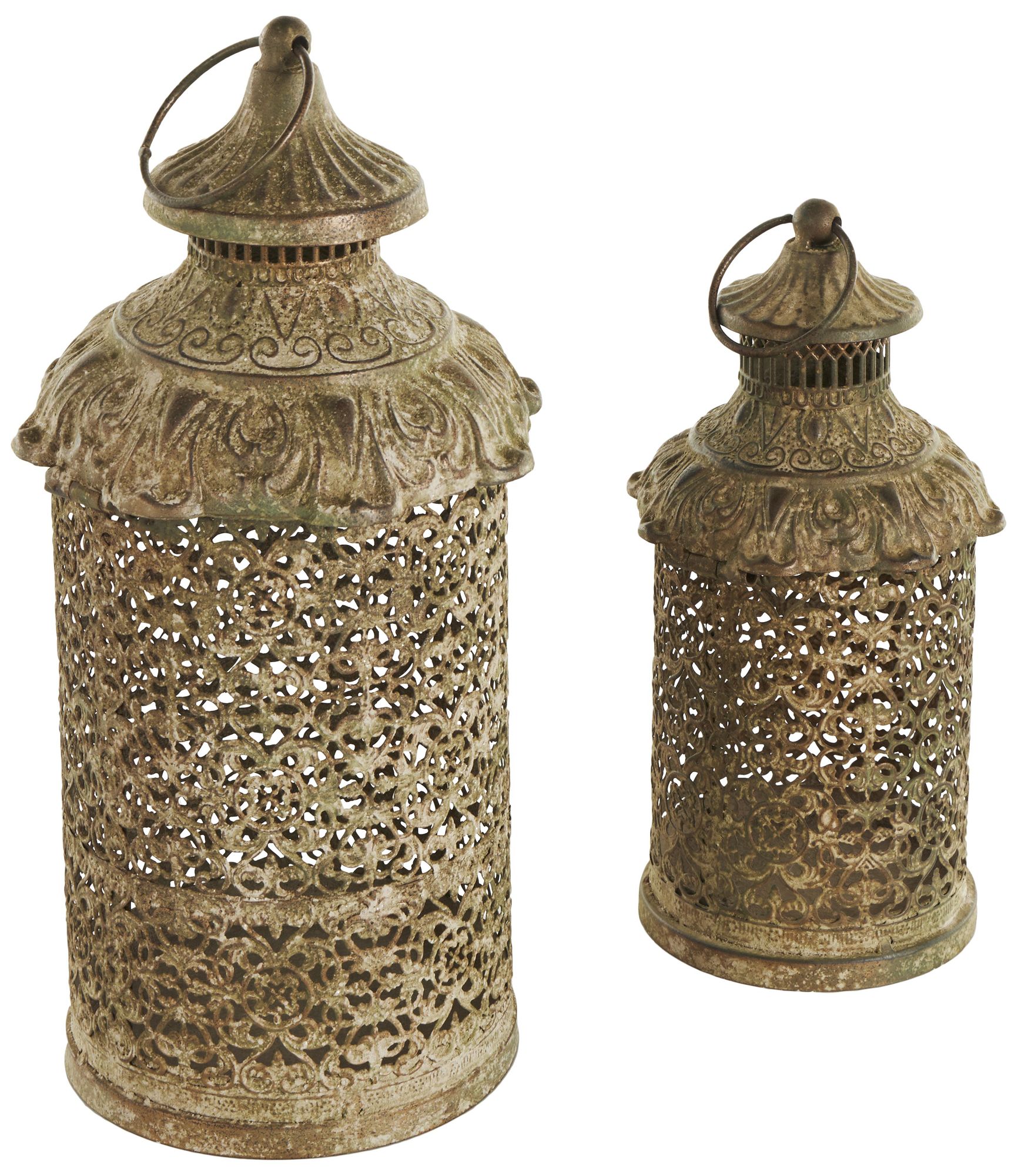 Image 5 Brown Metal Rustic Candle Lantern, S/2 14", 10"H more views