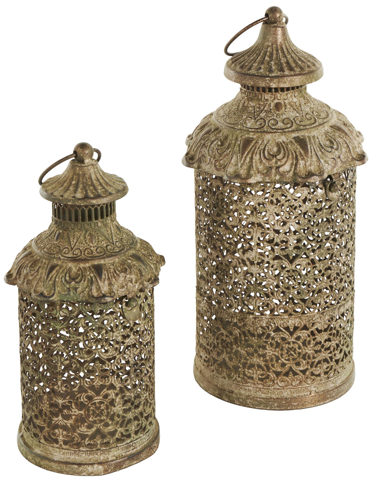 Image 6 Brown Metal Rustic Candle Lantern, S/2 14", 10"H more views