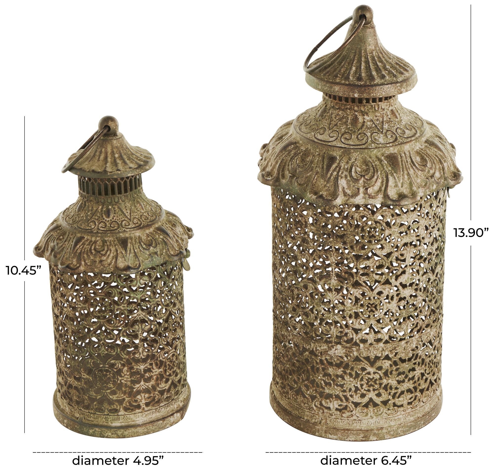 Image 7 Brown Metal Rustic Candle Lantern, S/2 14", 10"H more views