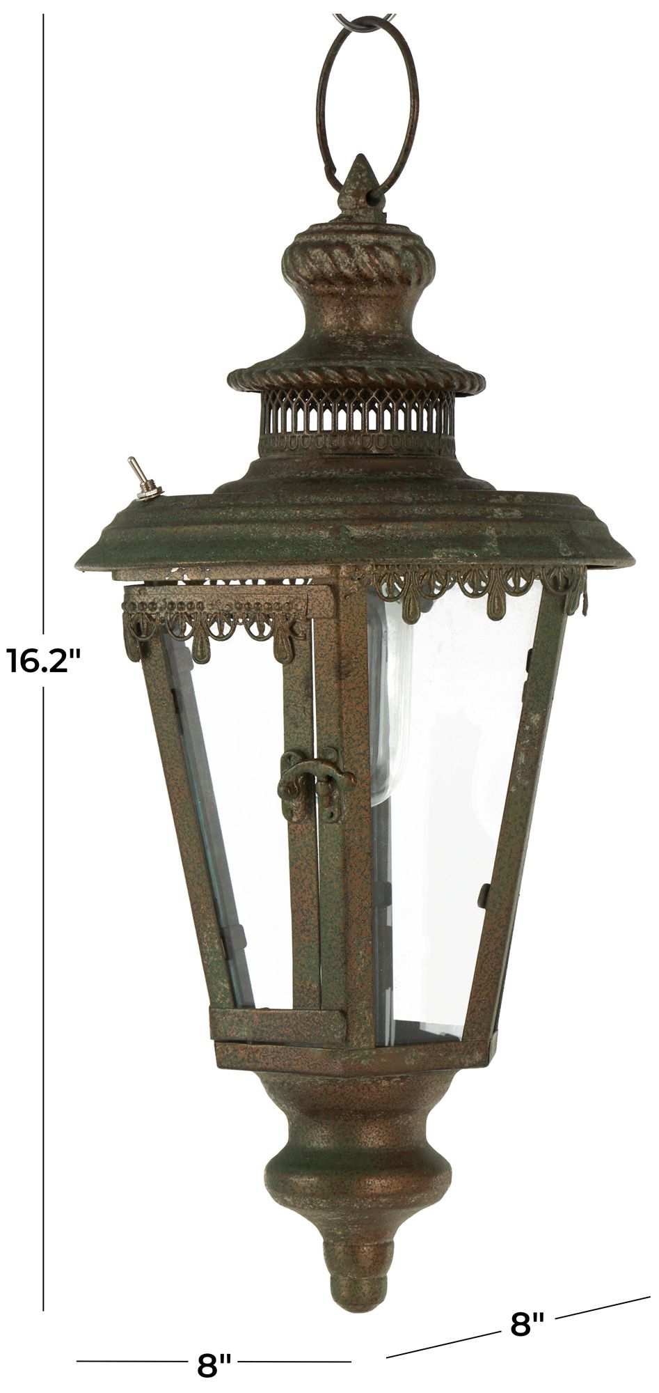 Image 7 Brown Metal Traditional Candle Lantern, 8" x 8" x 16" more views