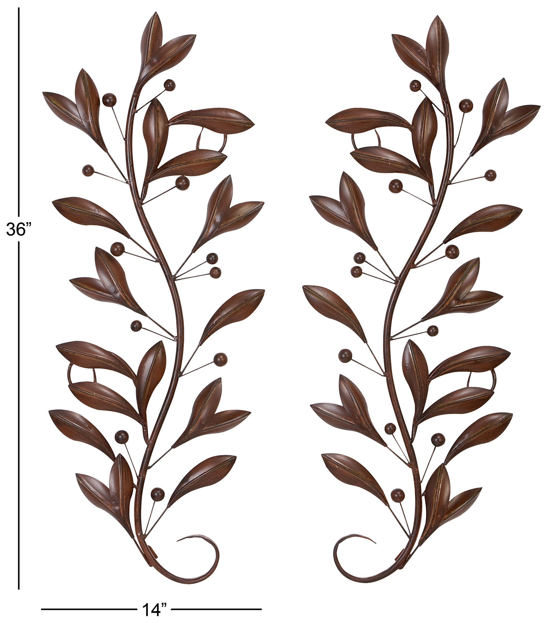 Image 7 Brown Metal Traditional Wall Decor, S/2 16"W, 36"H more views