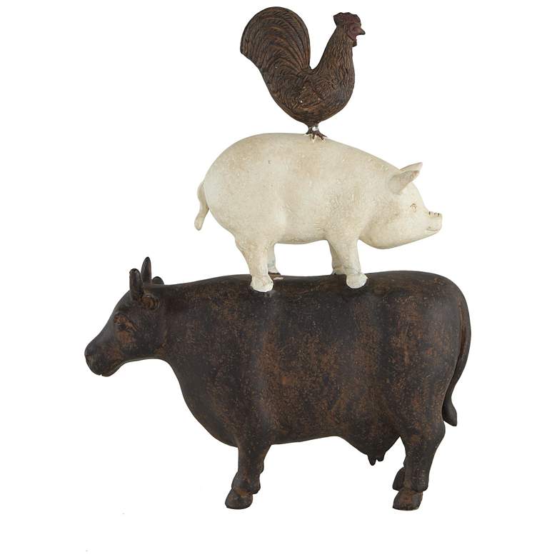 Image 1 Brown Polystone Farmhouse Sculpture, 11" x 3" x 14"