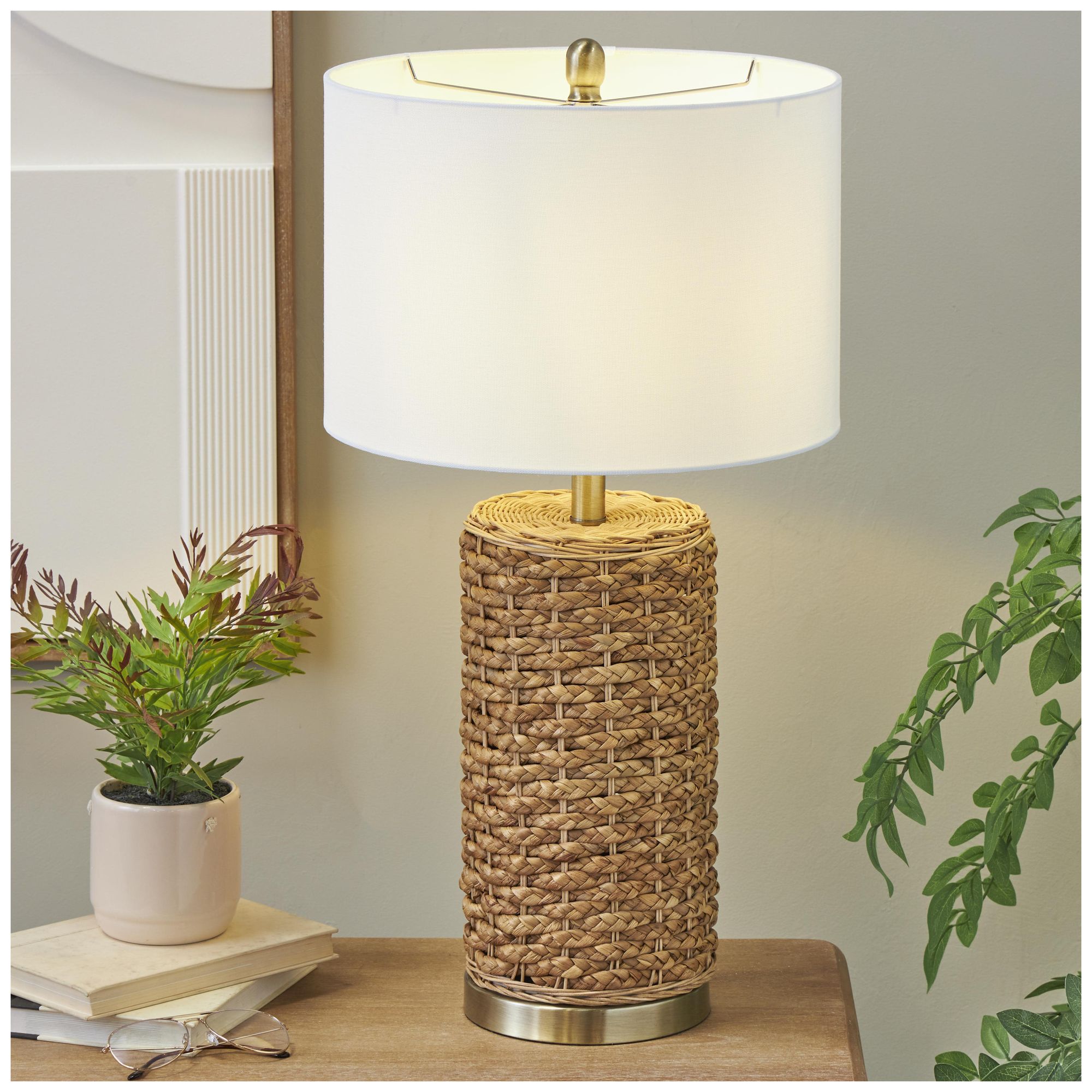 Image 4 Brown Rattan Bohemian Table Lamp, 15" x 15" x 28" more views