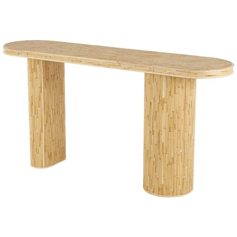 Image 1 Brown Rattan Contemporary Console Table, 64" x 16" x 32"