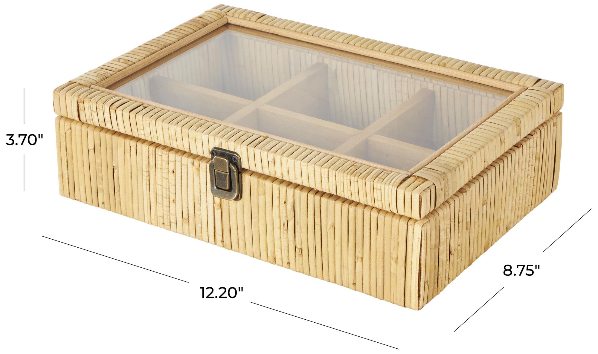 Image 7 Brown Rattan Farmhouse Jewelry Box, 12" x 9" x 4" more views