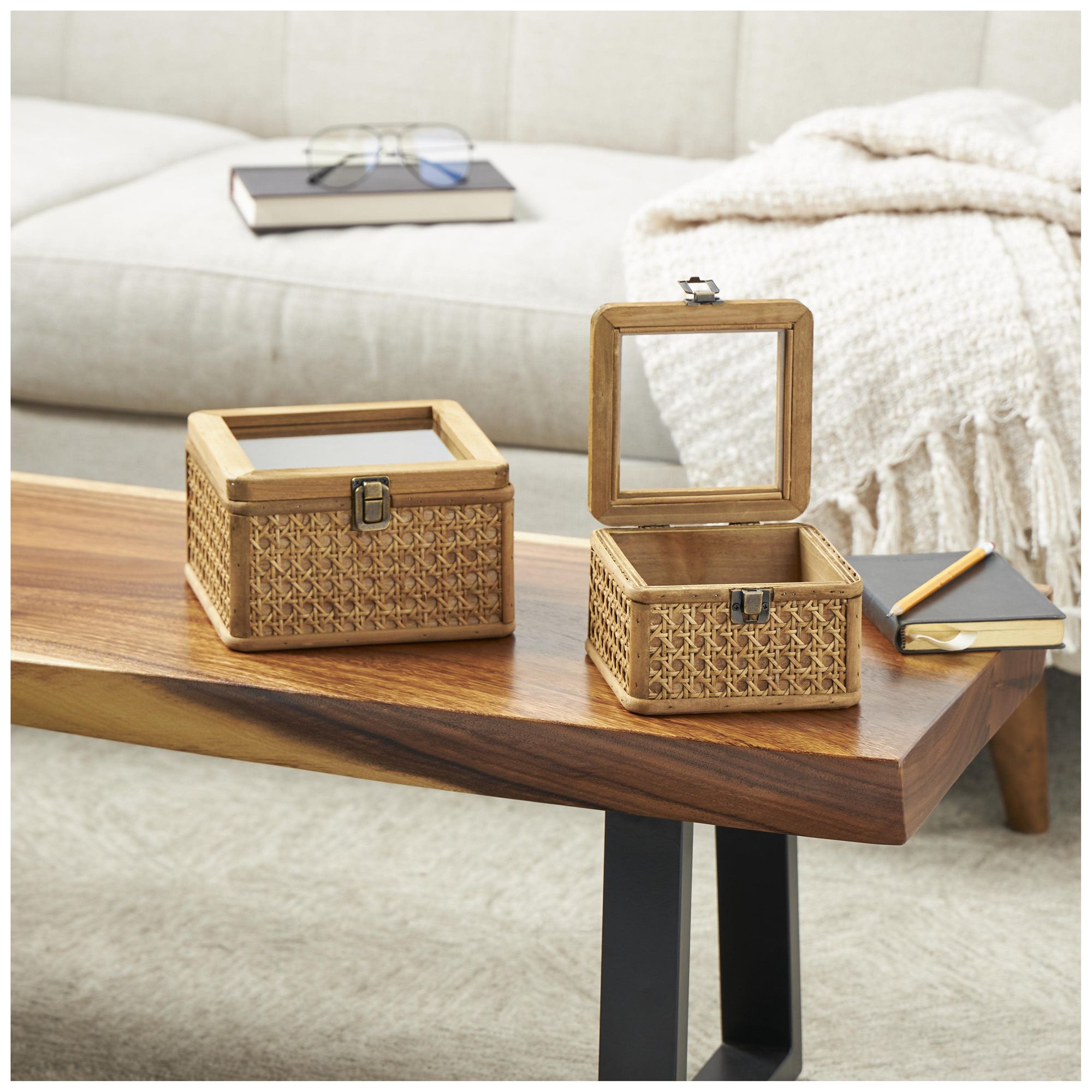 Image 4 Brown Rattan Natural Box, S/2 7", 6"W more views