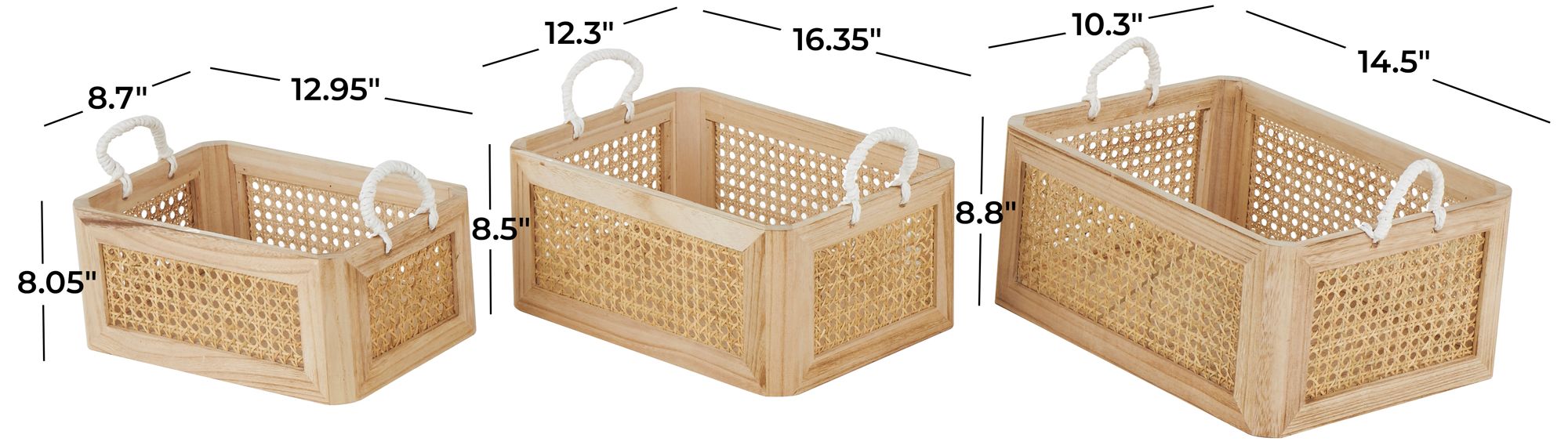 Image 7 Brown Rattan Natural Storage Basket, S/3 16", 15", 13"W more views