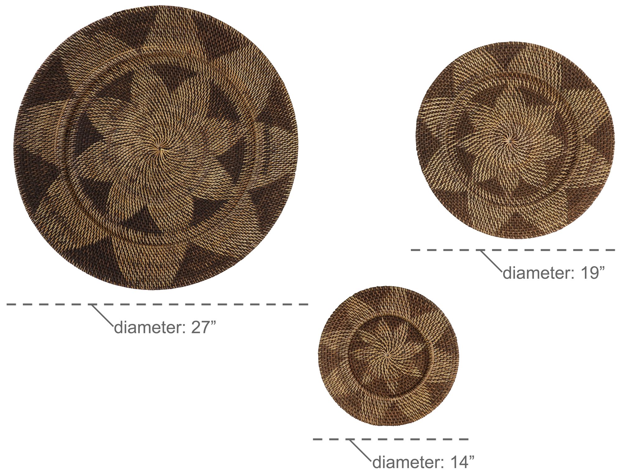 Image 7 Brown Rattan Traditional Wall Decor, S/3 28", 20", 14"W more views