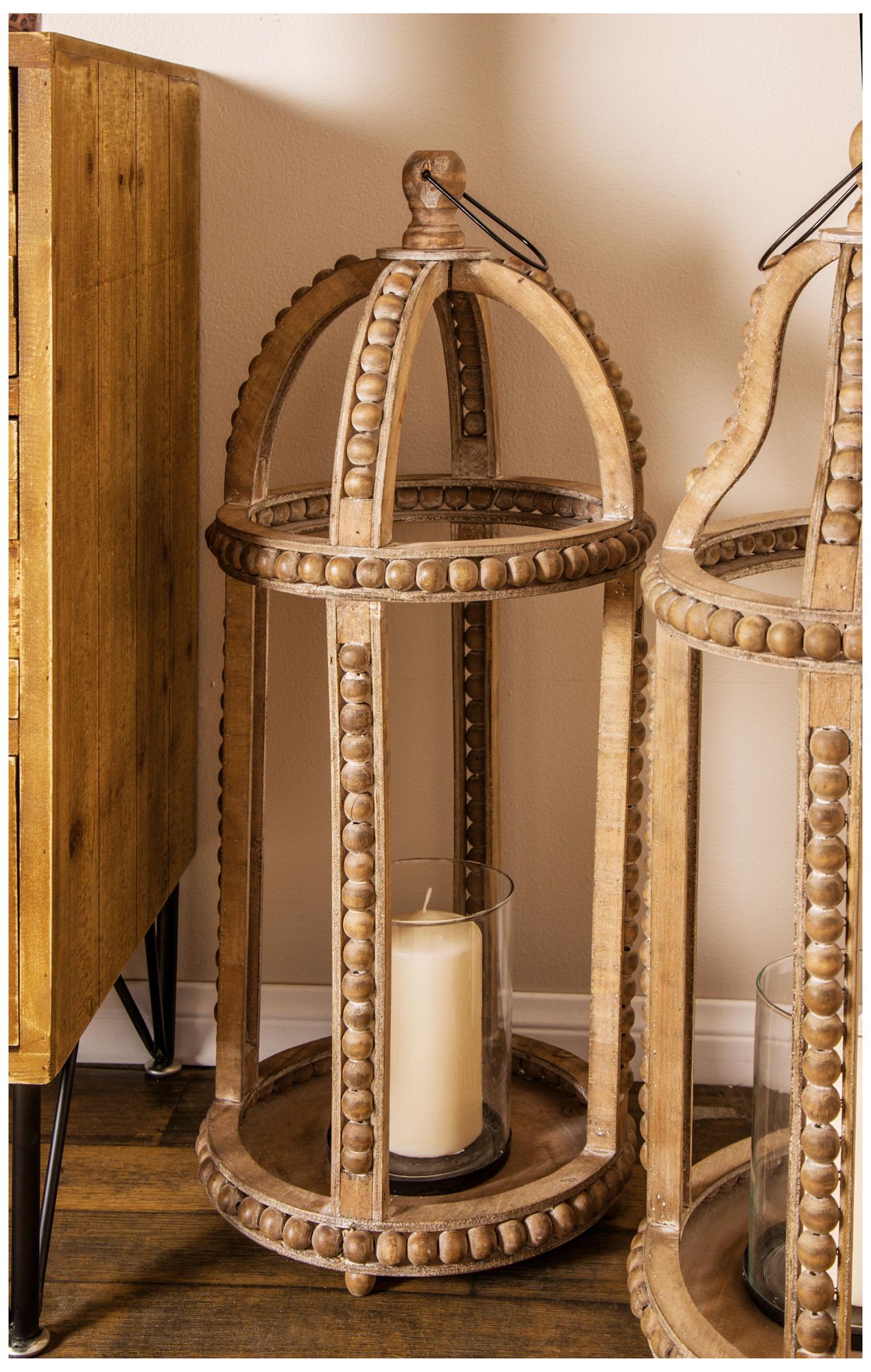 Image 3 Brown Reclaimed Wood Farmhouse Candle Lantern, 13" x 10" x 29" more views