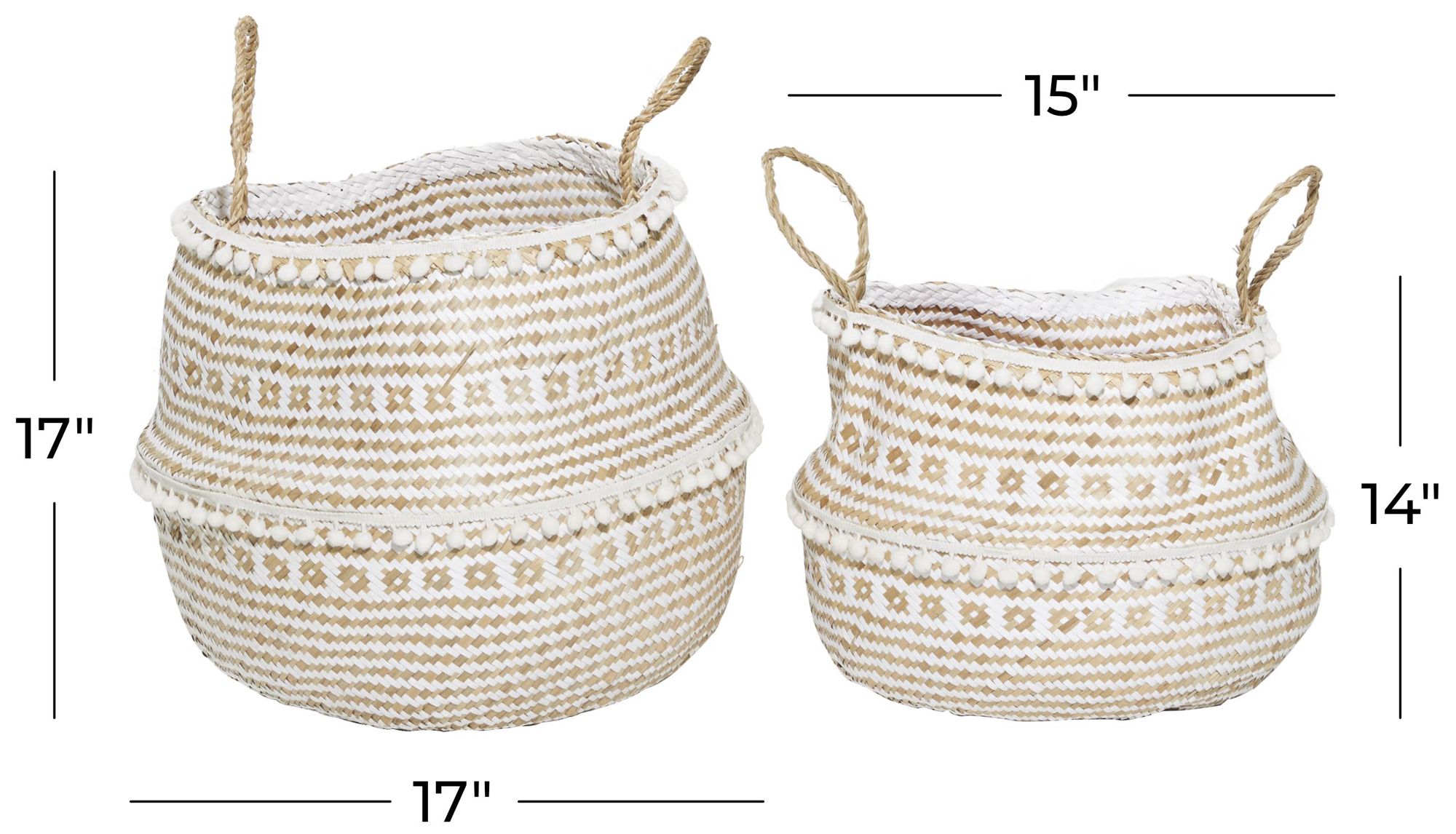 Image 6 Brown Seagrass Bohemian Storage Basket, S/2 17", 14"H more views