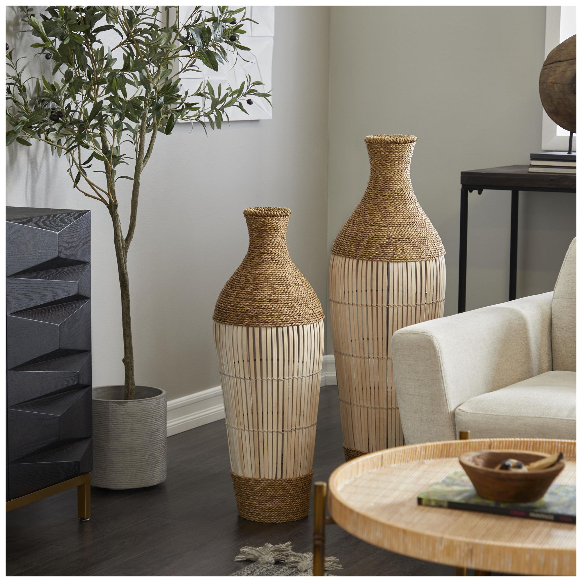 Thumbnail3 of Brown Seagrass Bohemian Vase, 11" x 11" x 32" more views