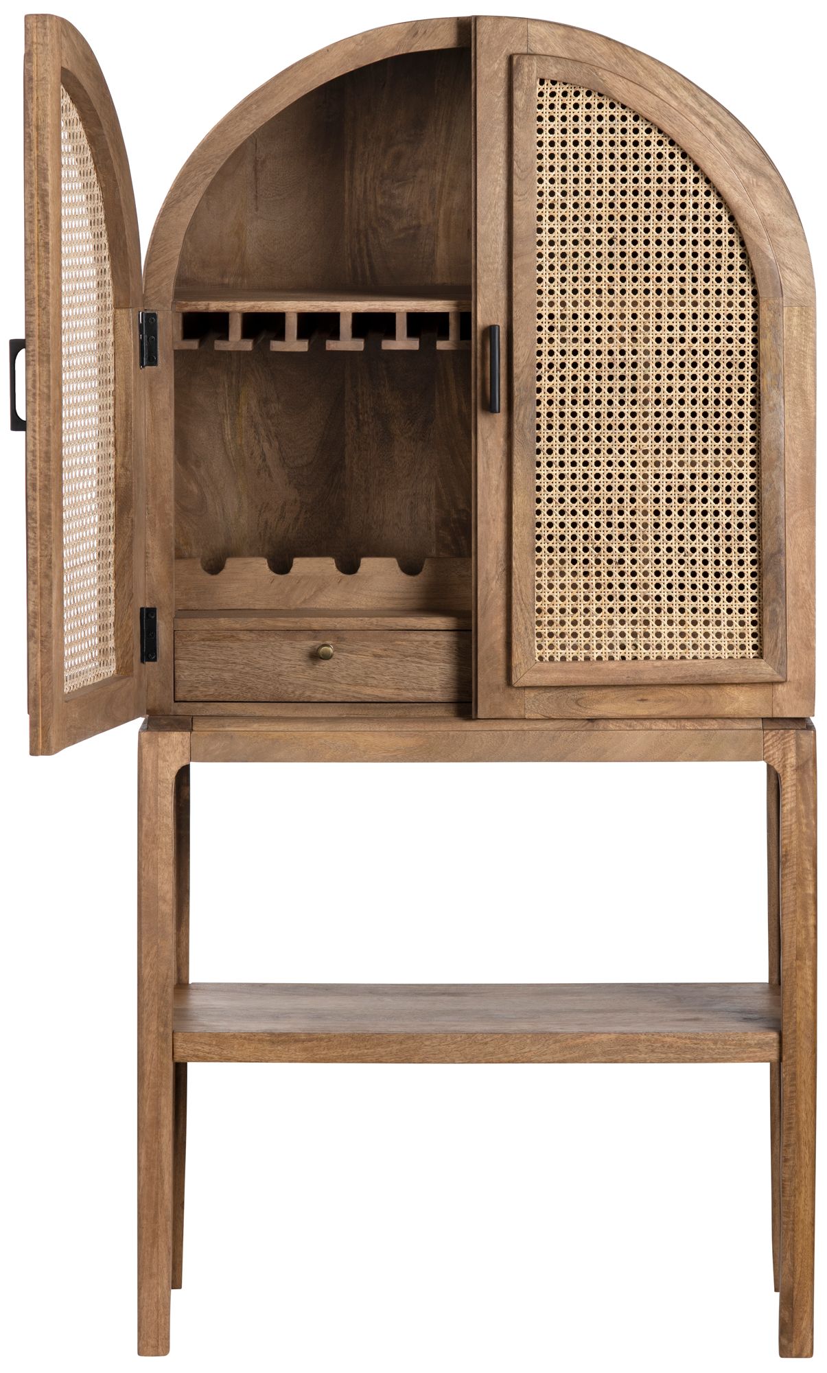 Image 2 Brown Solid Wood 2 Drawer 2 Door Wine Cabinet with Cane Door Fronts more views