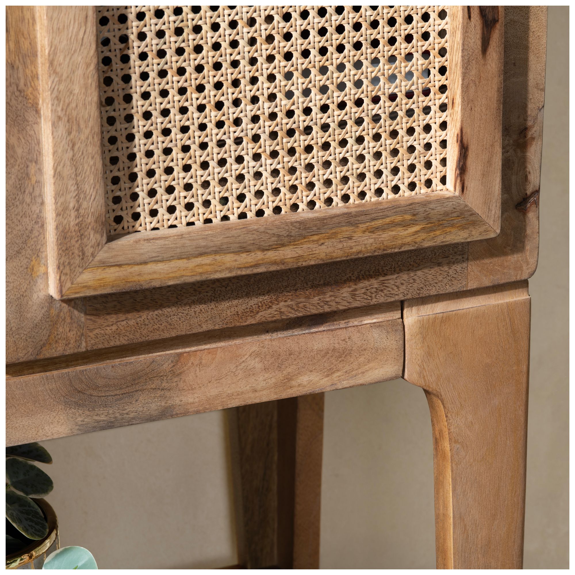 Brown Solid Wood 2 Drawer 2 Door Wine Cabinet with Cane Door Fronts