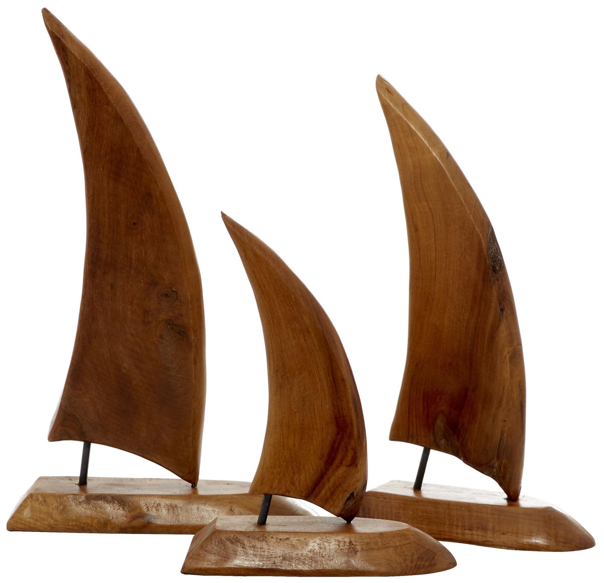 Image 2 Brown Teak Wood Coastal Sculpture, S/3 20", 17", 13"H