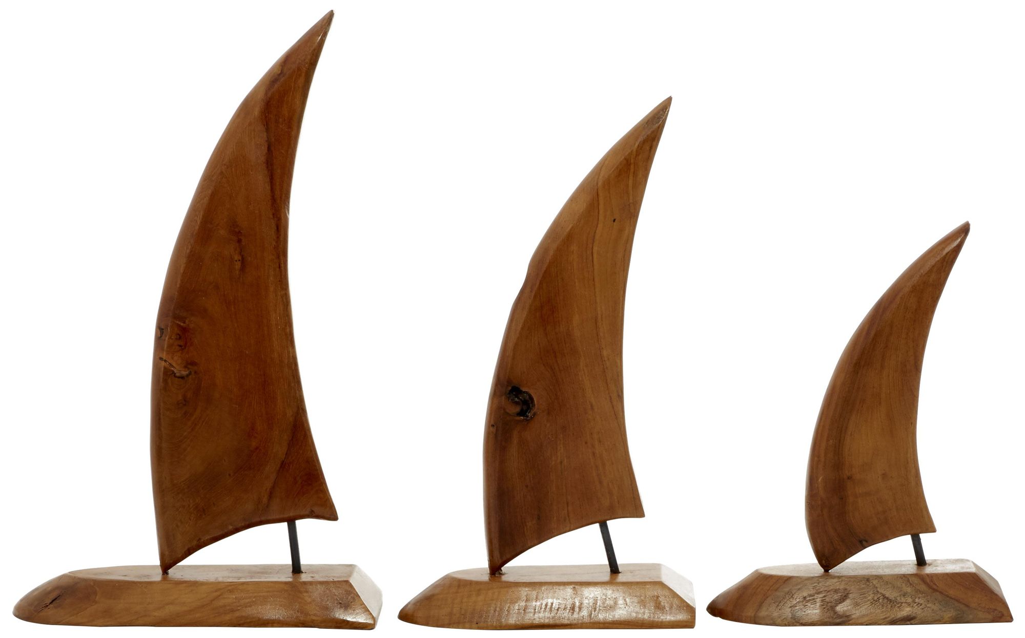 Image 5 Brown Teak Wood Coastal Sculpture, S/3 20", 17", 13"H more views