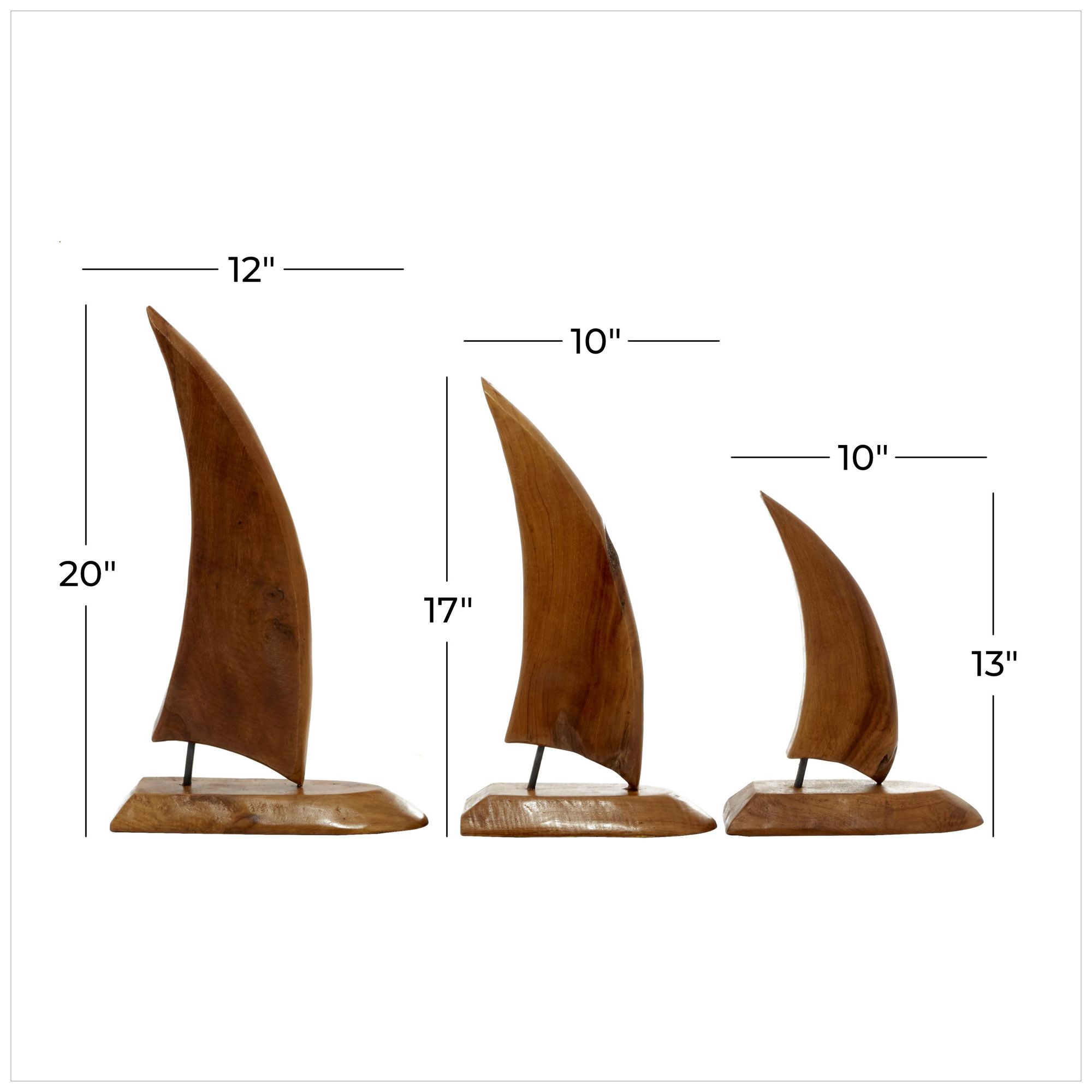 Image 7 Brown Teak Wood Coastal Sculpture, S/3 20", 17", 13"H more views
