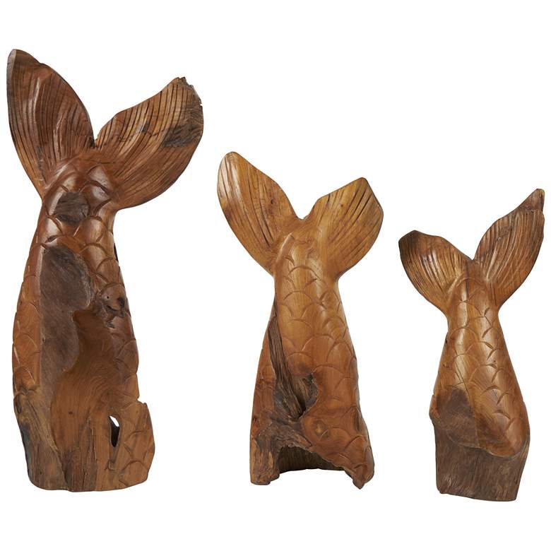 Image 1 Brown Teak Wood Coastal Sculpture, S/3 23", 18", 16"H
