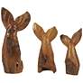 Brown Teak Wood Coastal Sculpture, S/3 23", 18", 16"H