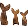 Brown Teak Wood Coastal Sculpture, S/3 23", 18", 16"H