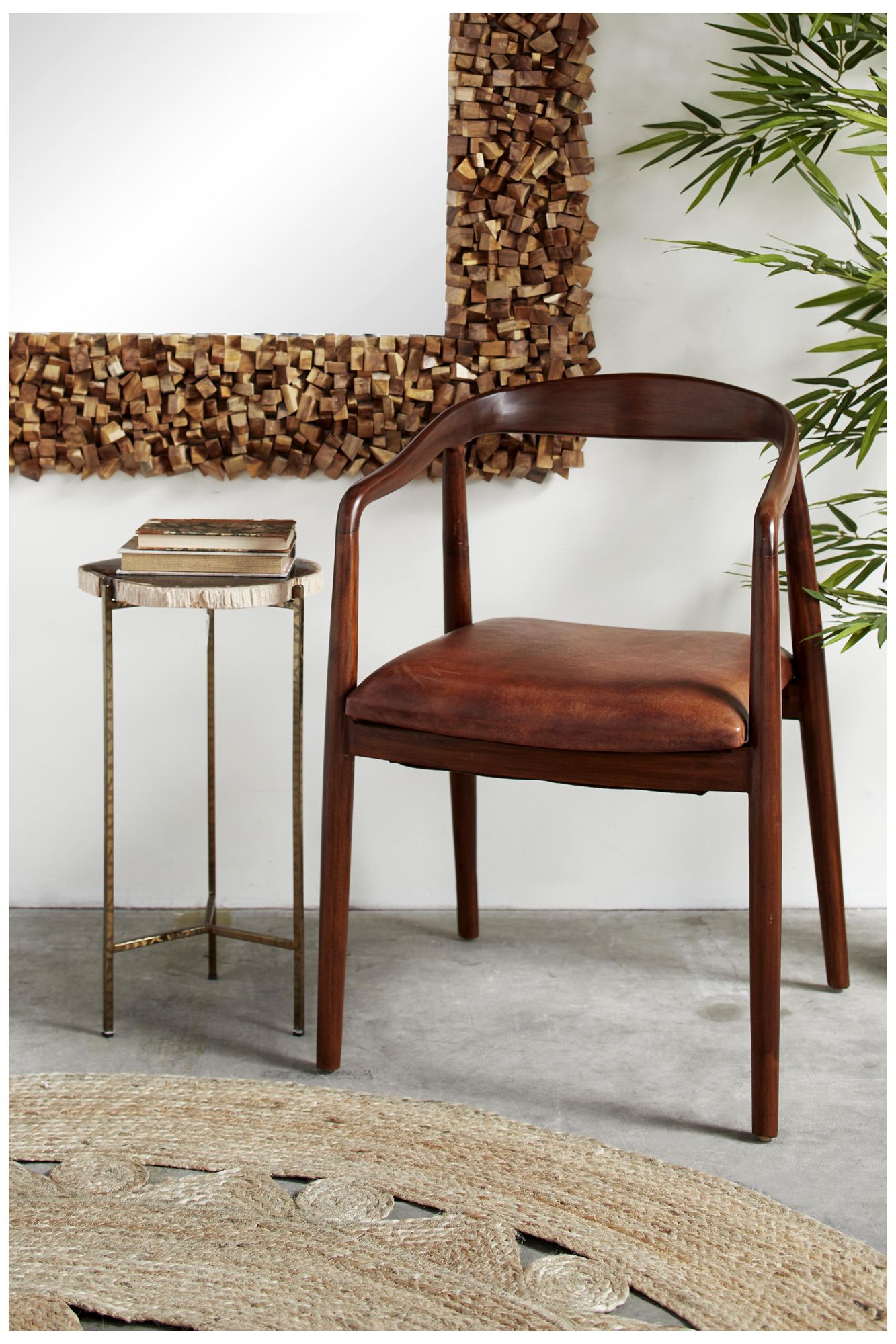 Image 4 Brown Teak Wood Contemporary Dining Chair, 20" x 21" x 32" more views