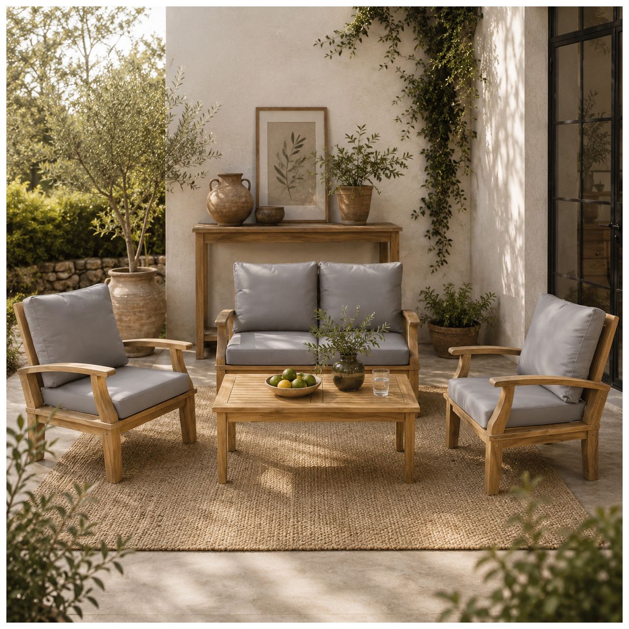 Image 4 Brown Teak Wood Contemporary Outdoor Seating Set, S/4 52", 30", 3 more views