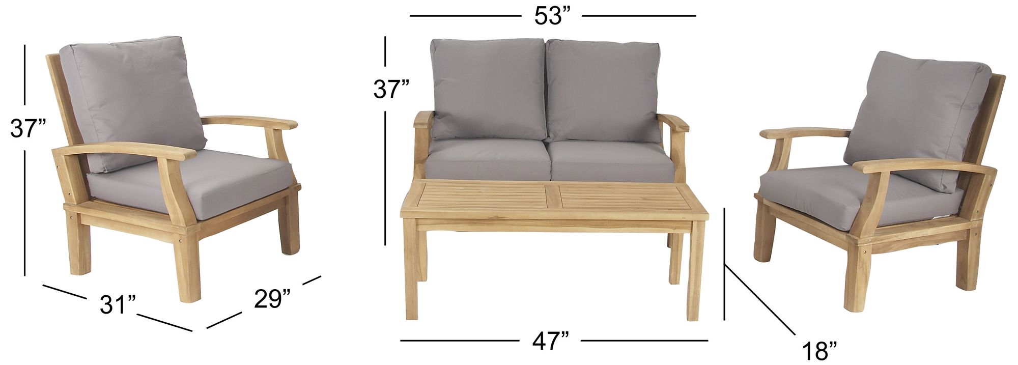 Image 7 Brown Teak Wood Contemporary Outdoor Seating Set, S/4 52", 30", 3 more views