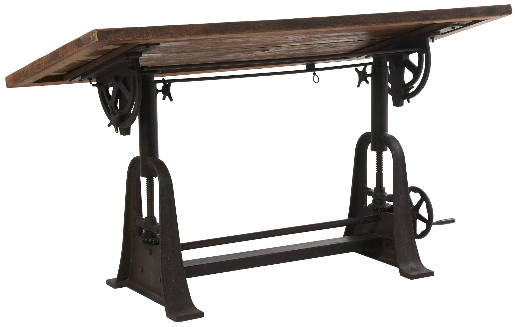 Image 5 Brown Teak Wood Industrial Desk, 62" x 30" x 32" more views
