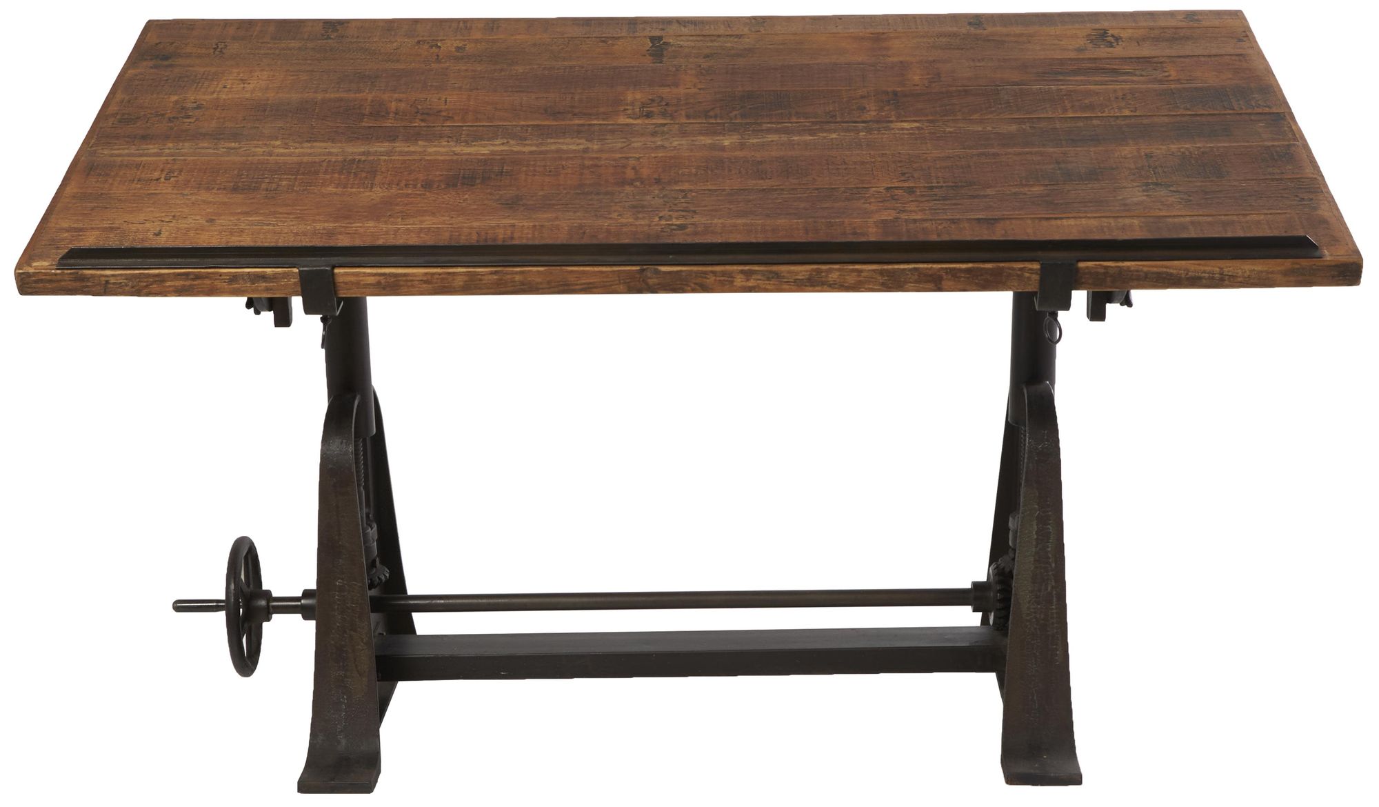 Brown Teak Wood Industrial Desk, 62" x 30" x 32"