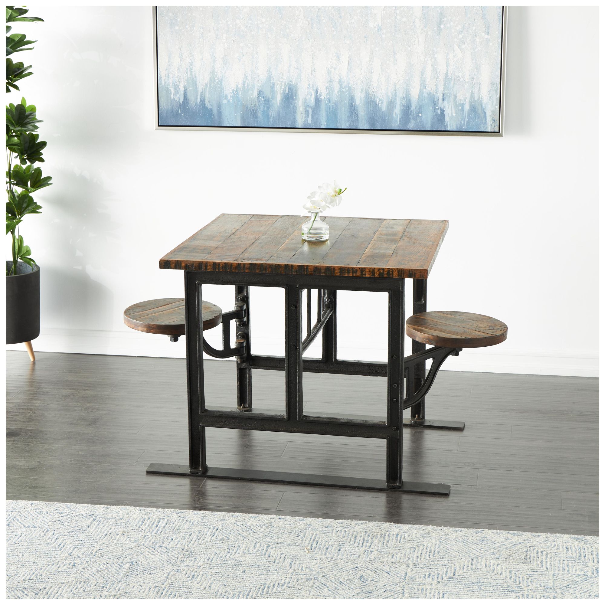 Image 4 Brown Teak Wood Industrial Dining Table, 35" x 42" x 31" more views