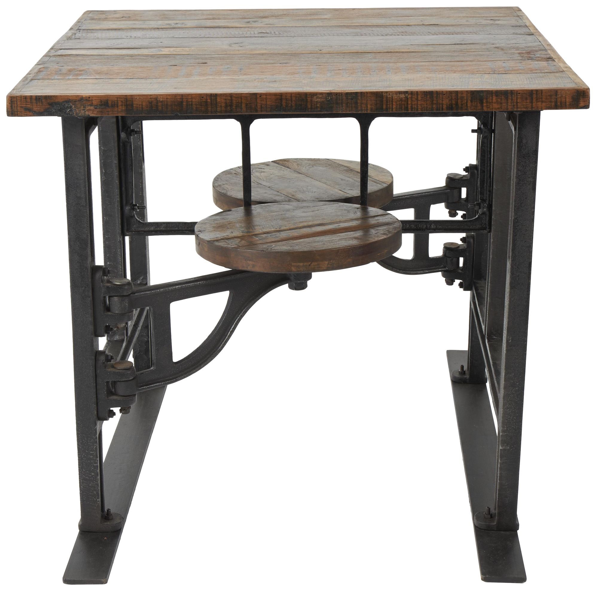 Image 5 Brown Teak Wood Industrial Dining Table, 35" x 42" x 31" more views