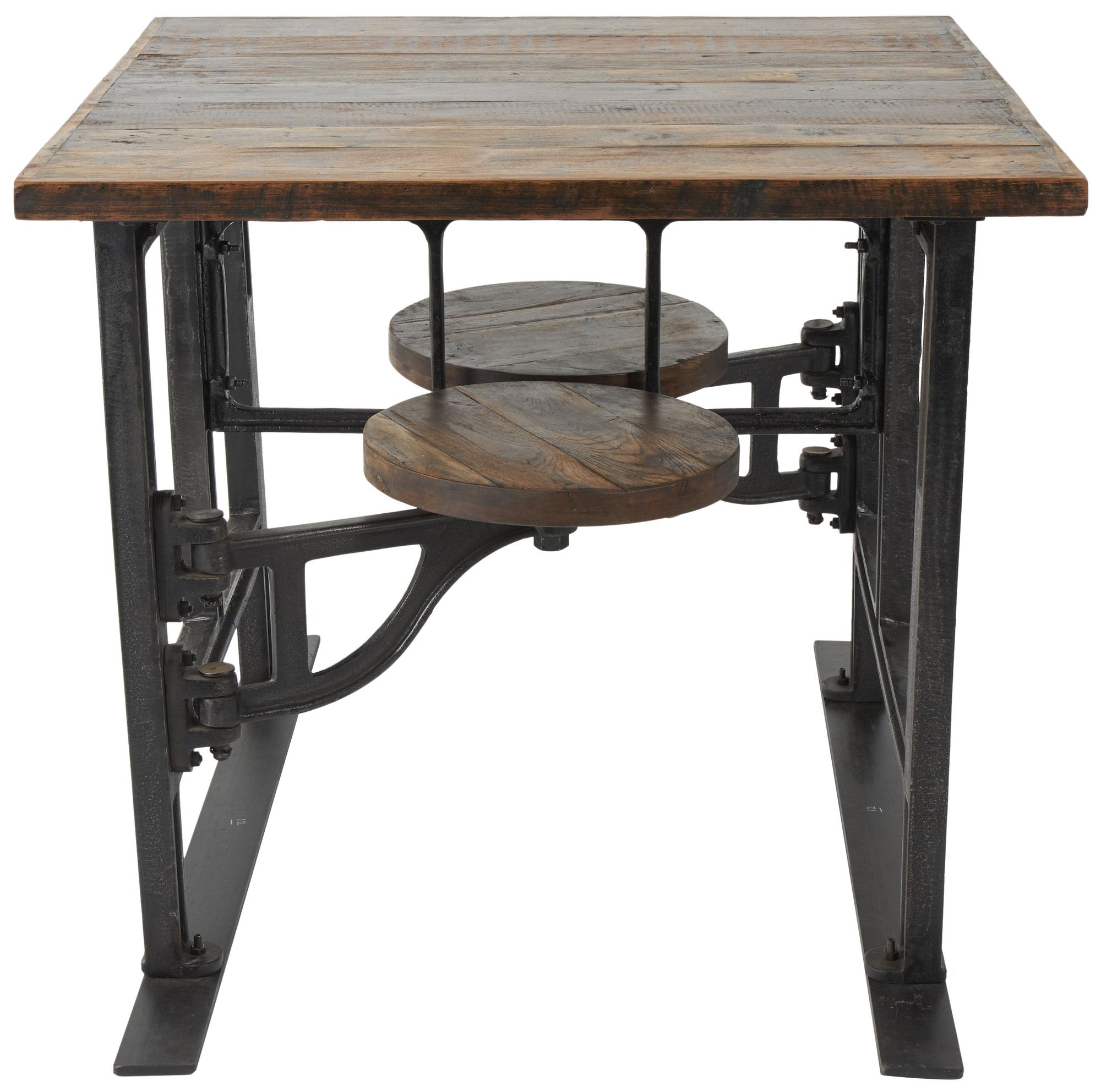 Image 6 Brown Teak Wood Industrial Dining Table, 35" x 42" x 31" more views