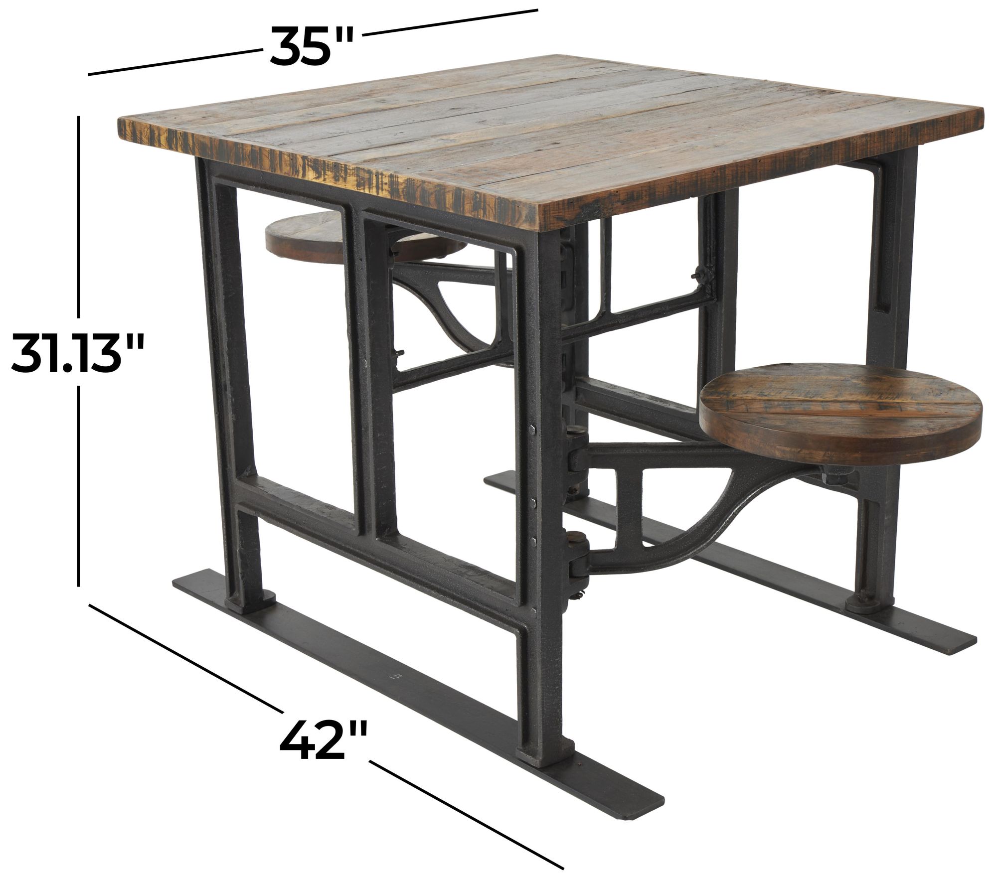 Image 7 Brown Teak Wood Industrial Dining Table, 35" x 42" x 31" more views