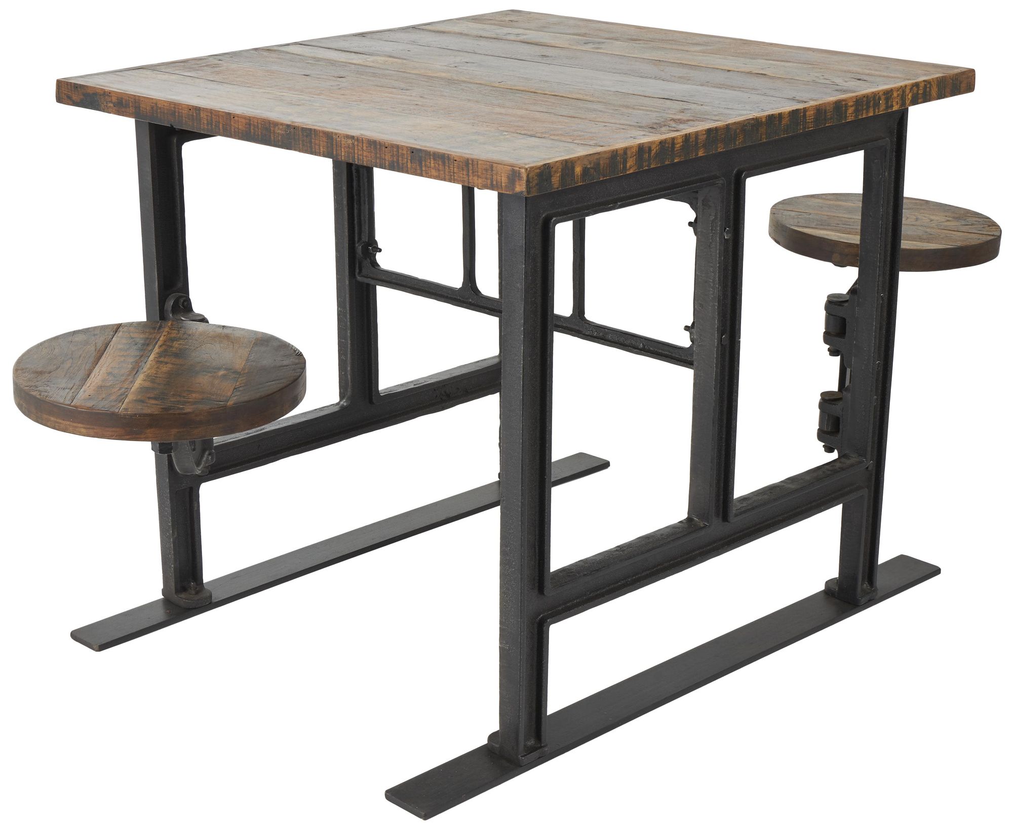 Brown Teak Wood Industrial Dining Table, 35" x 42" x 31"