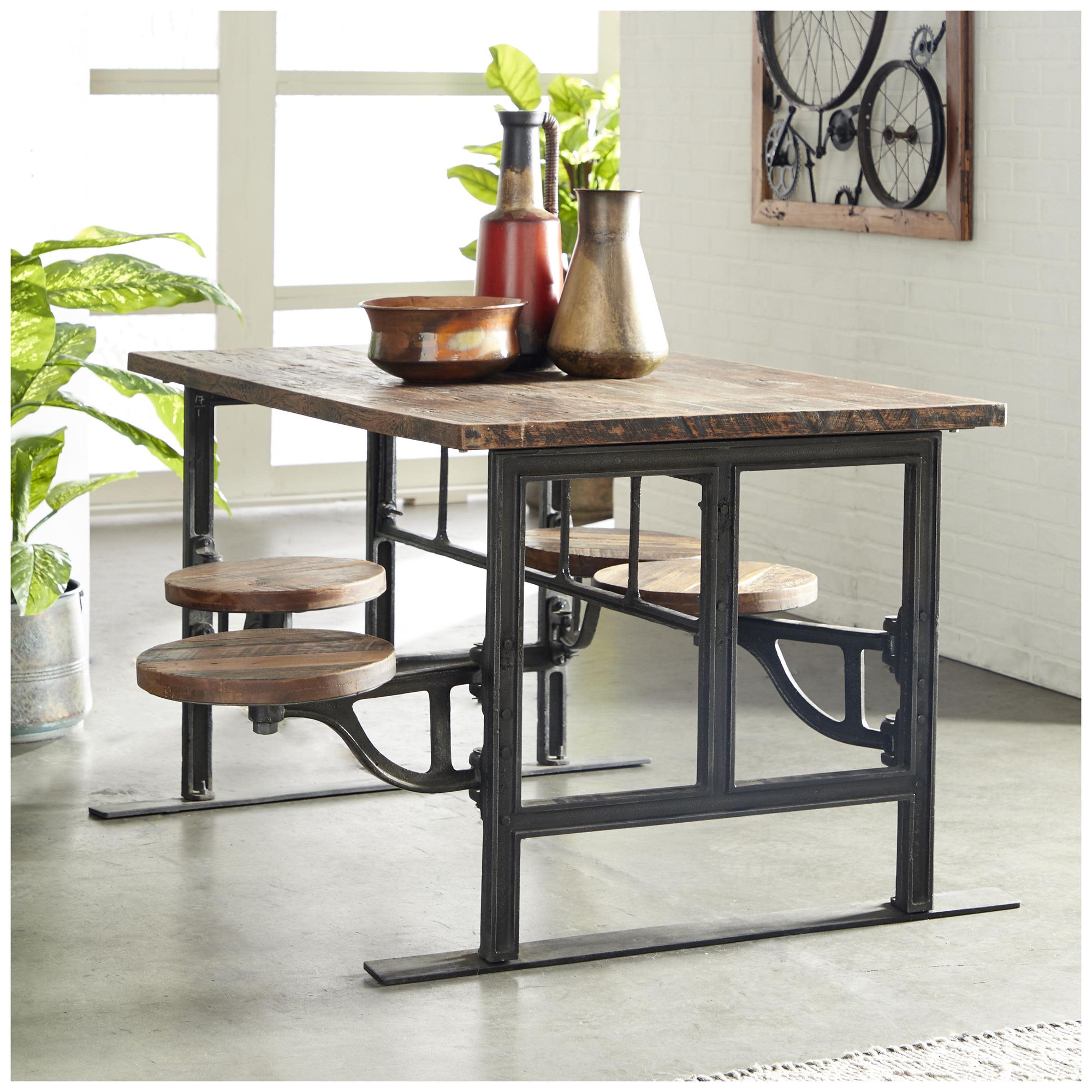 Image 3 Brown Teak Wood Industrial Dining Table, 51" x 35" x 31" more views